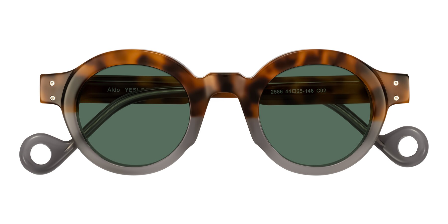 Folded Front of Aldo in Tortoise/Gray with Green Polarized Lenses