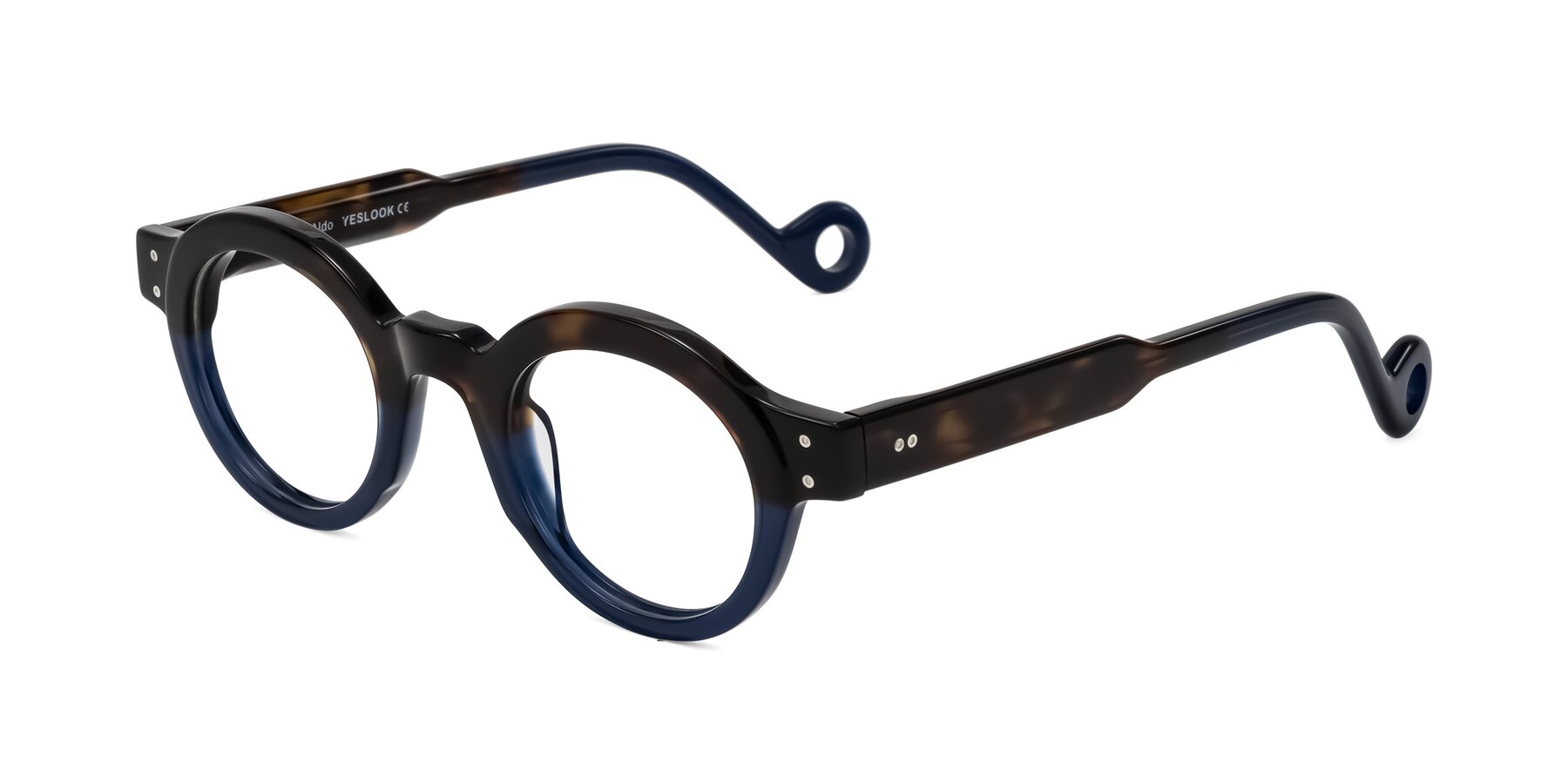 Angle of Aldo in Dark Tortoise/Midnight Blue with Clear Eyeglass Lenses
