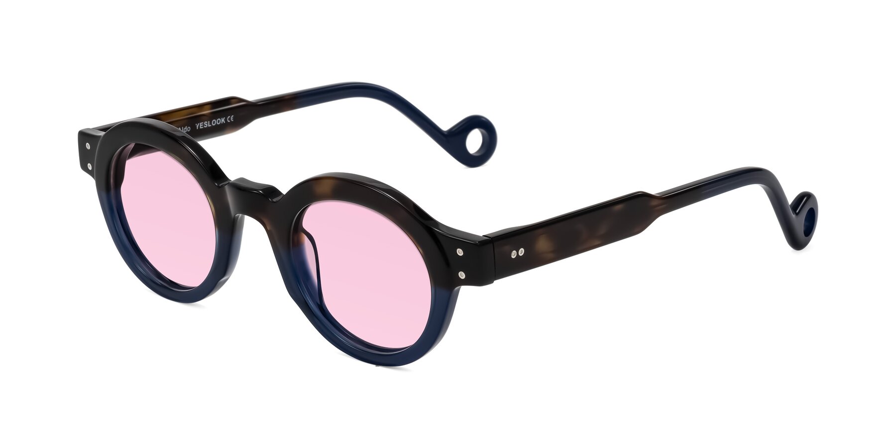 Angle of Aldo in Dark Tortoise/Midnight Blue with Light Pink Tinted Lenses