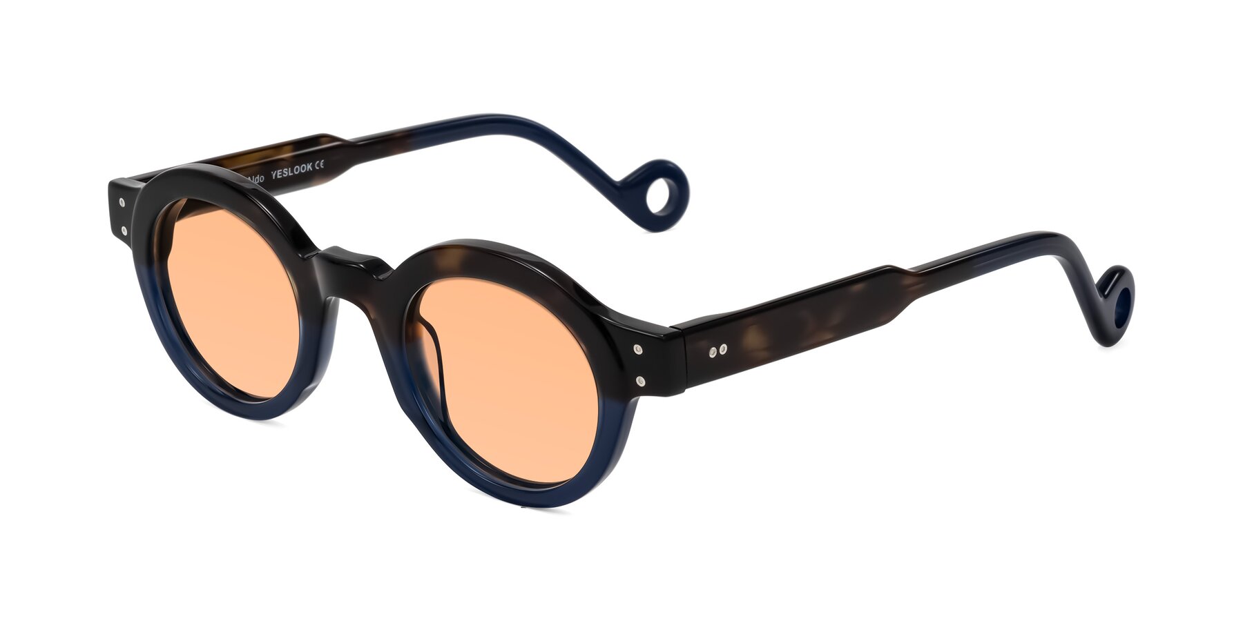 Angle of Aldo in Dark Tortoise/Midnight Blue with Light Orange Tinted Lenses