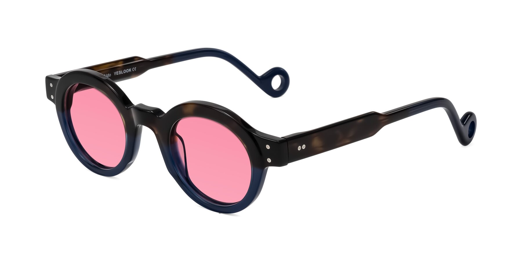 Angle of Aldo in Dark Tortoise/Midnight Blue with Pink Tinted Lenses