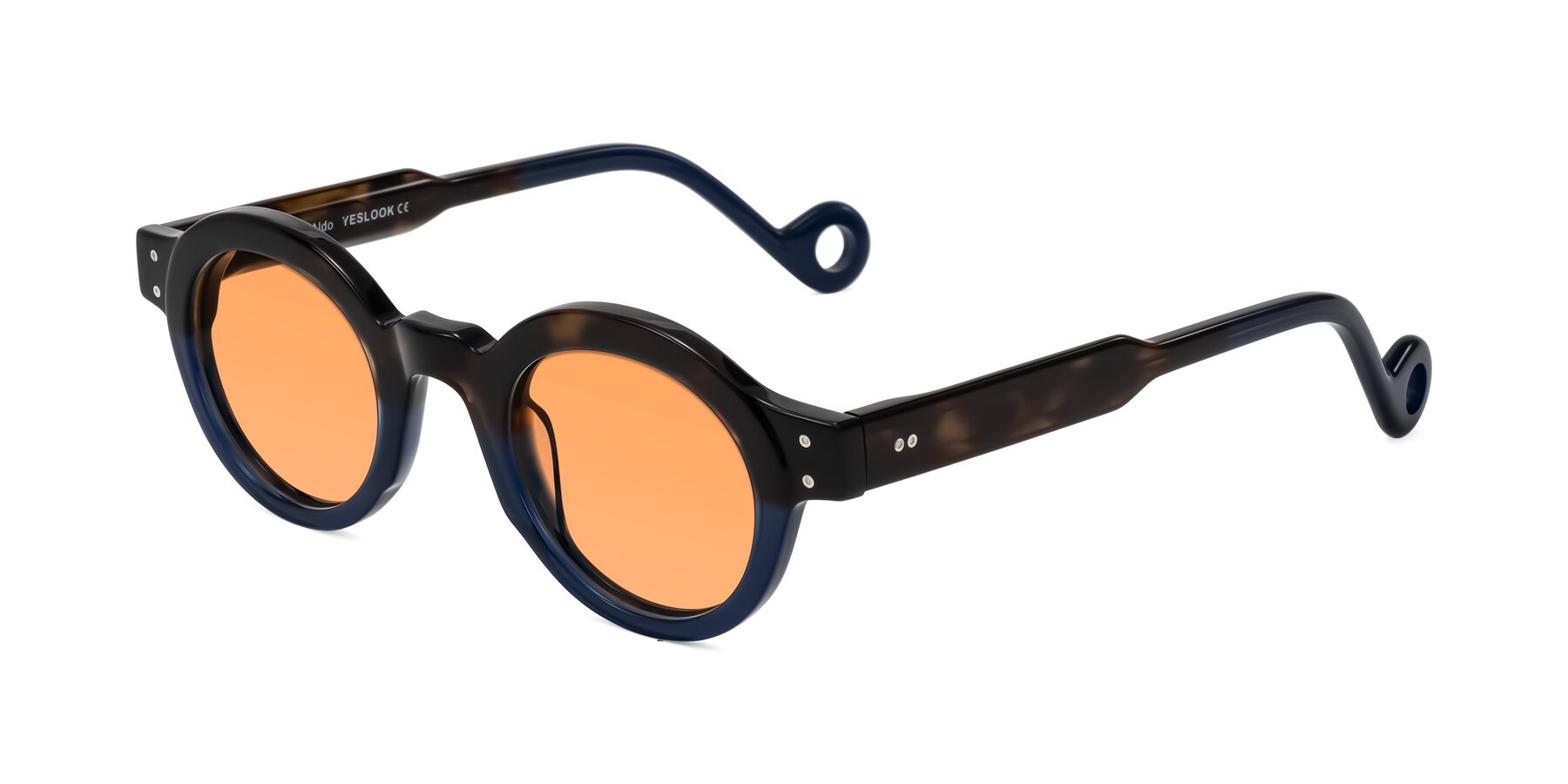 Angle of Aldo in Dark Tortoise/Midnight Blue with Medium Orange Tinted Lenses