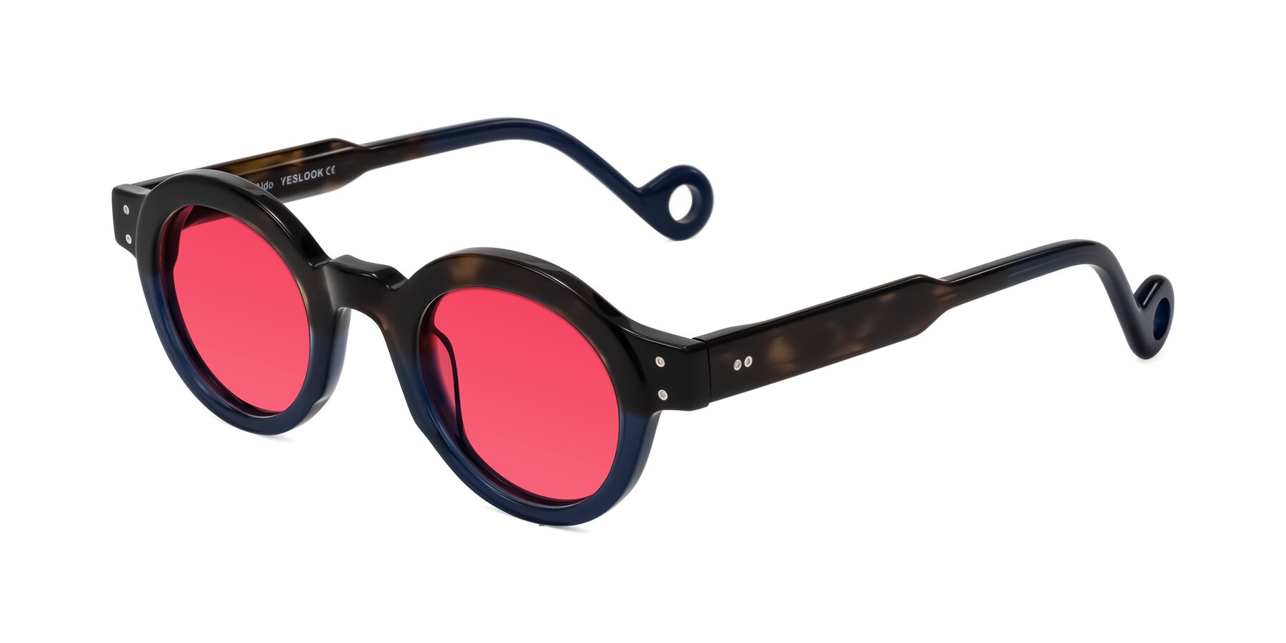 Angle of Aldo in Dark Tortoise/Midnight Blue with Red Tinted Lenses