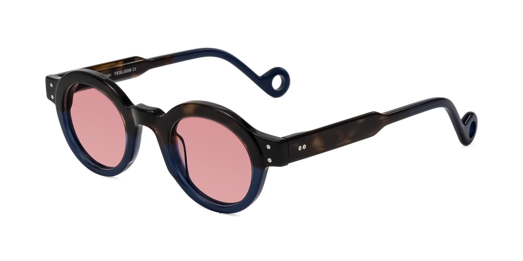 Angle of Aldo in Dark Tortoise/Midnight Blue with Medium Garnet Tinted Lenses