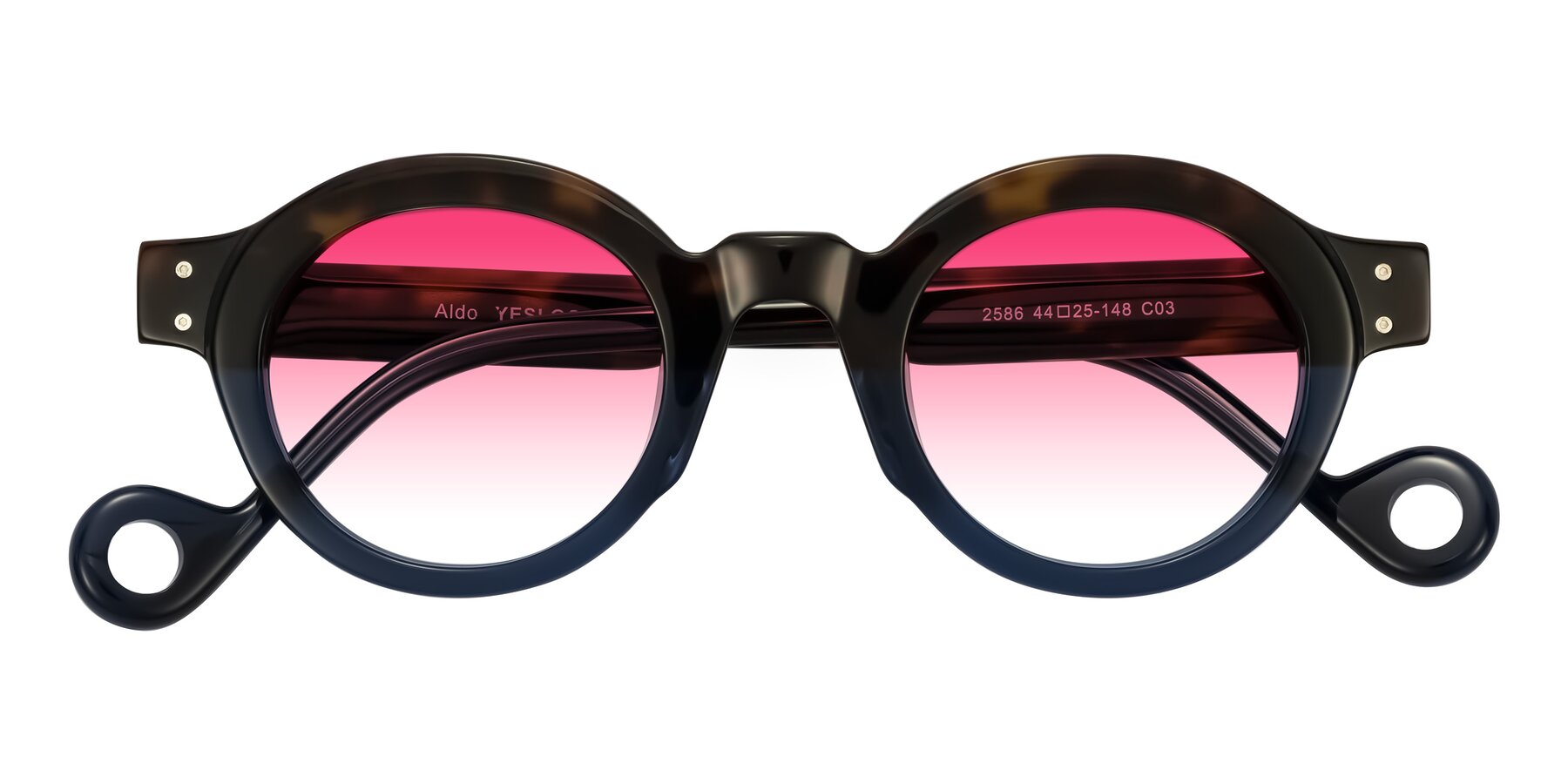 Folded Front of Aldo in Dark Tortoise/Midnight Blue with Pink Gradient Lenses