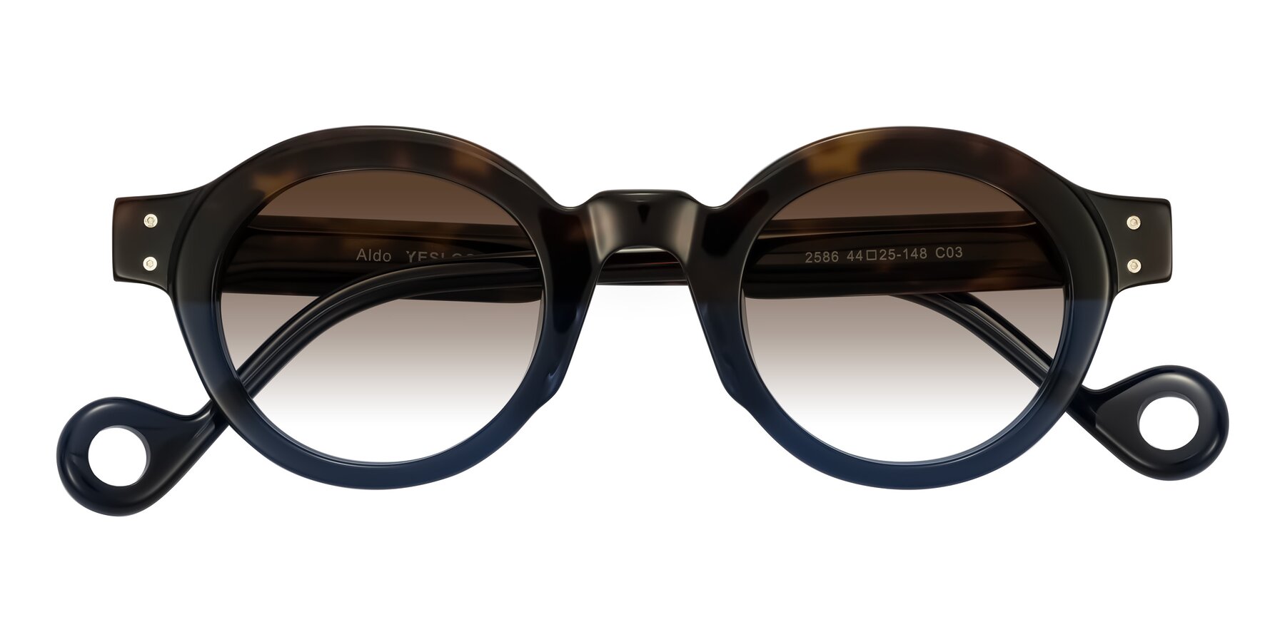 Folded Front of Aldo in Dark Tortoise/Midnight Blue with Brown Gradient Lenses