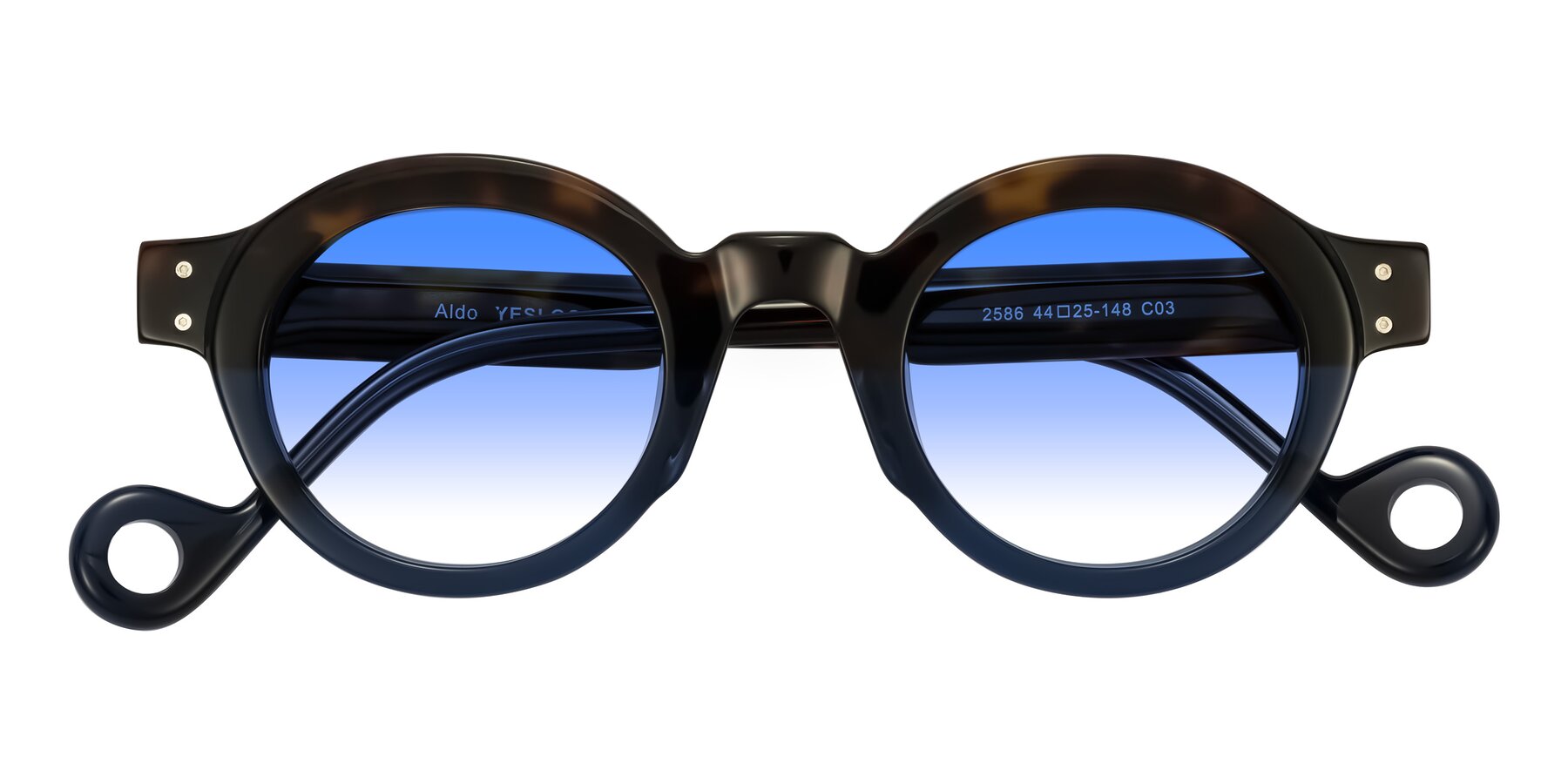 Folded Front of Aldo in Dark Tortoise/Midnight Blue with Blue Gradient Lenses