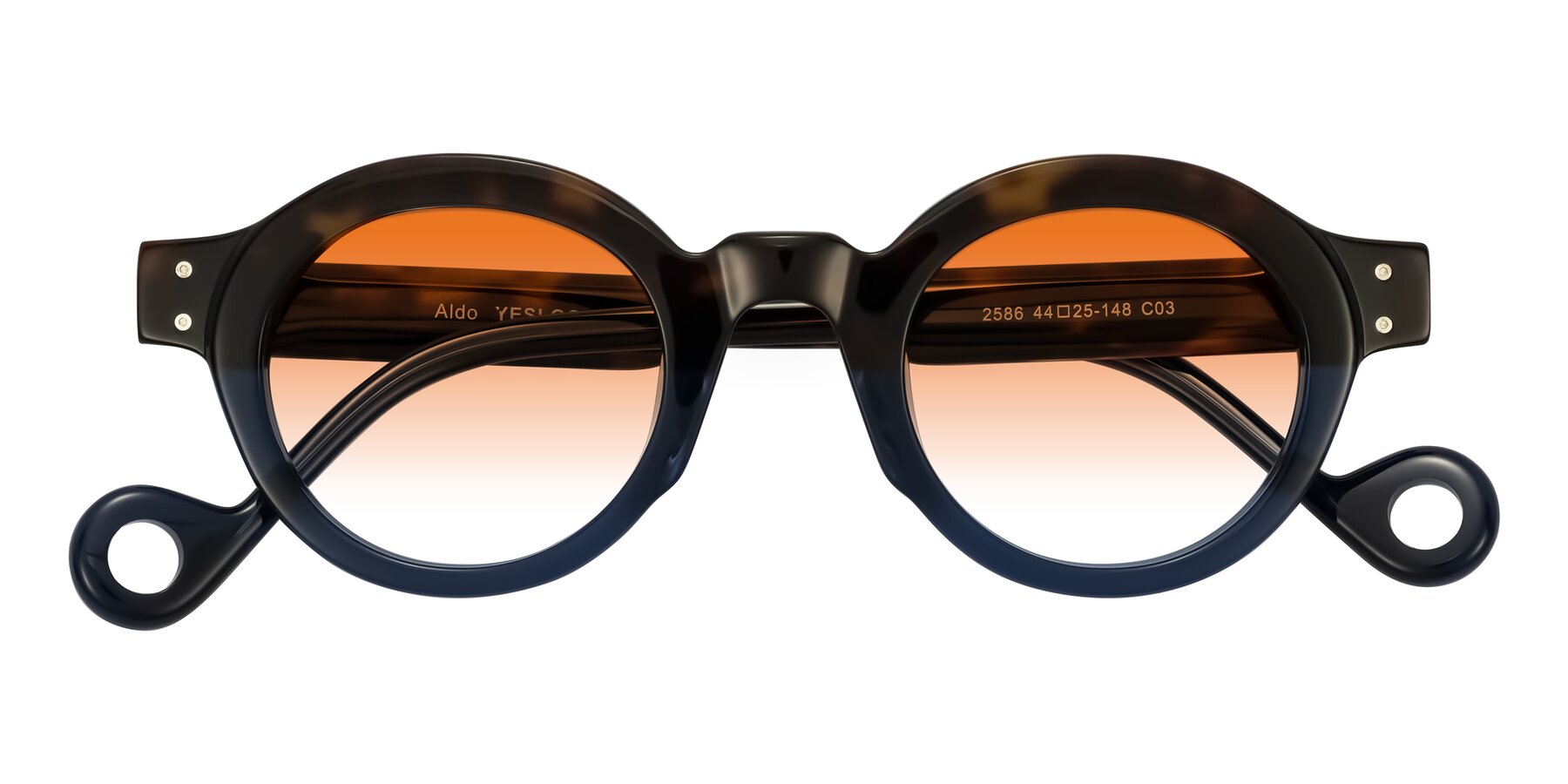 Folded Front of Aldo in Dark Tortoise/Midnight Blue with Orange Gradient Lenses