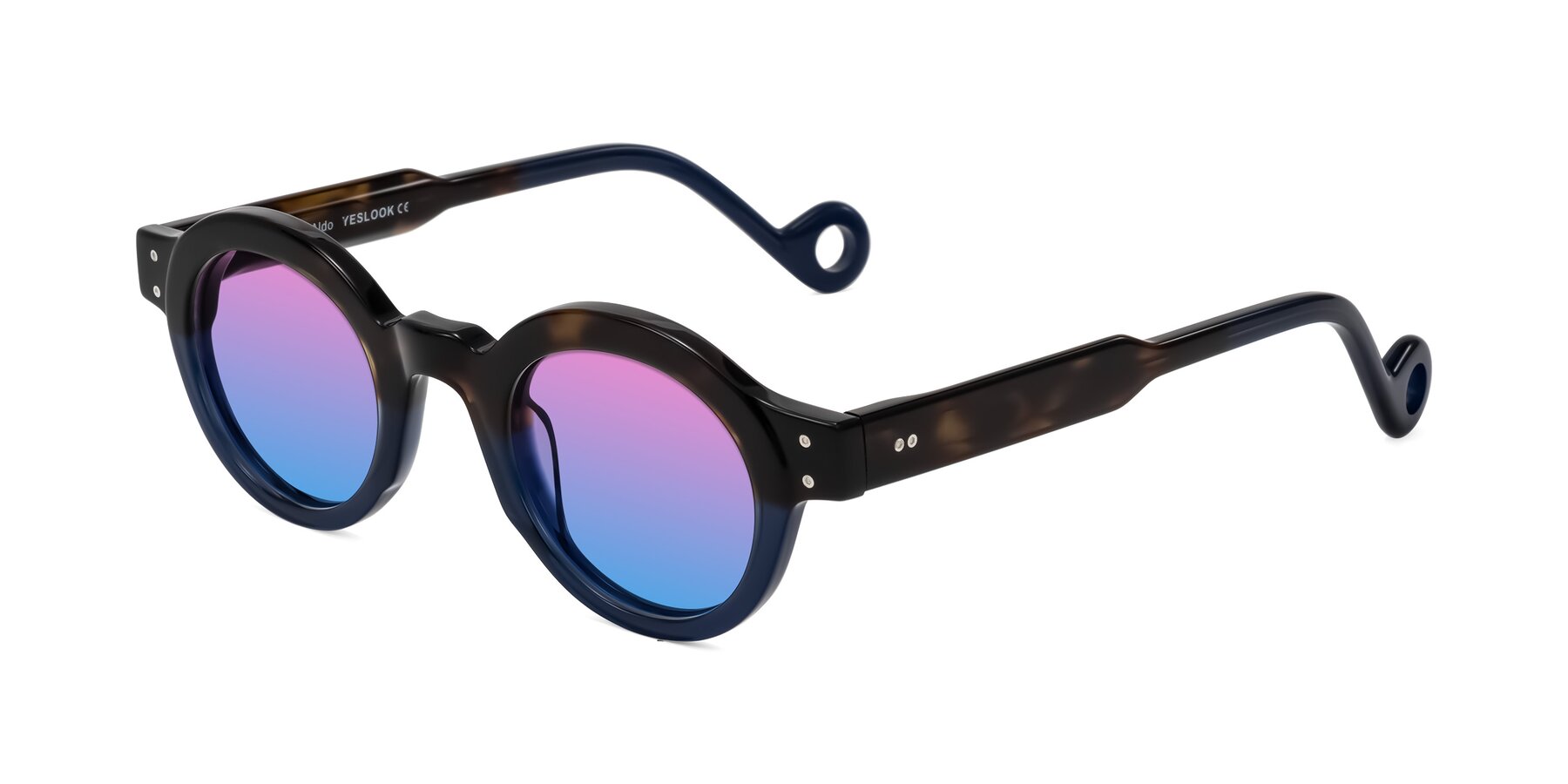 Angle of Aldo in Dark Tortoise/Midnight Blue with Pink / Blue Gradient Lenses