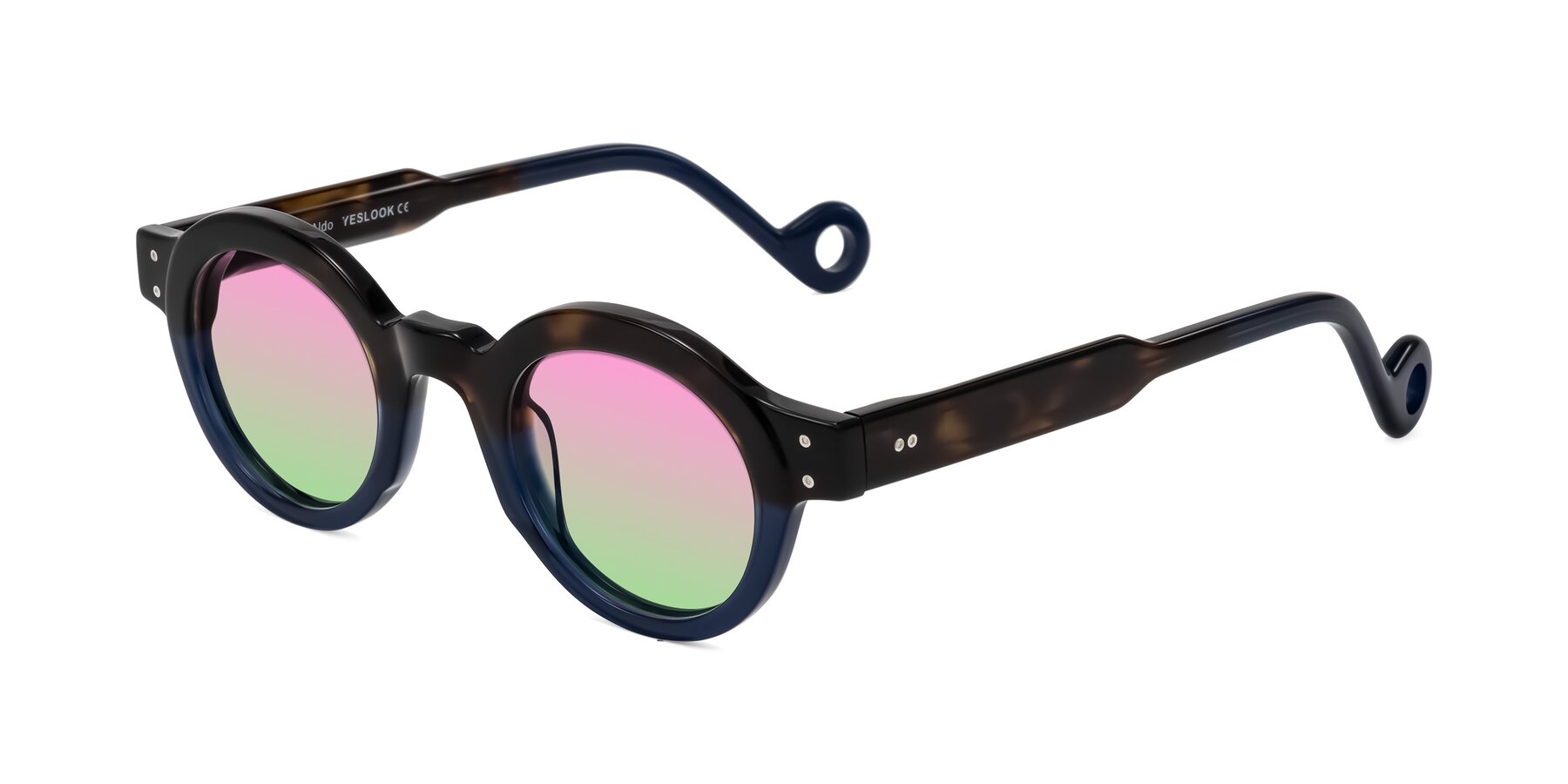 Angle of Aldo in Dark Tortoise/Midnight Blue with Pink / Green Gradient Lenses