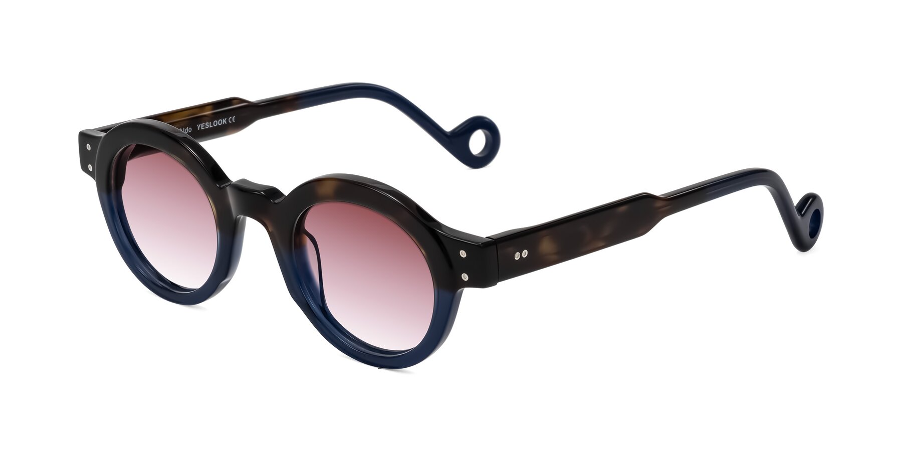 Angle of Aldo in Dark Tortoise/Midnight Blue with Garnet Gradient Lenses