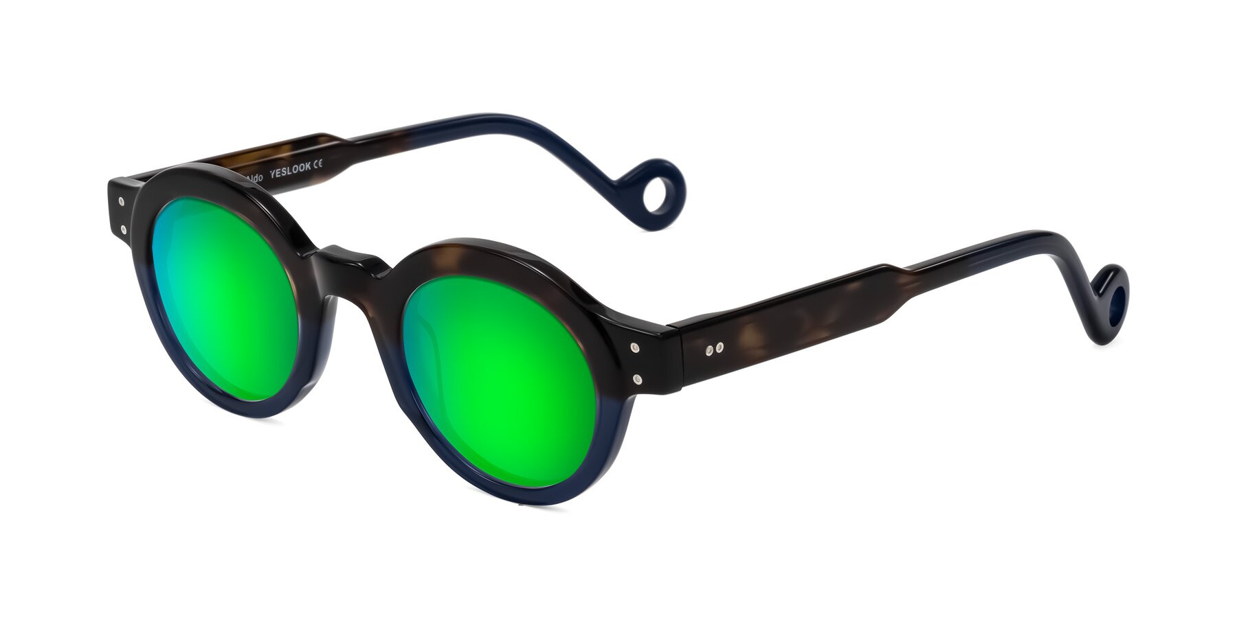Angle of Aldo in Dark Tortoise/Midnight Blue with Green Mirrored Lenses