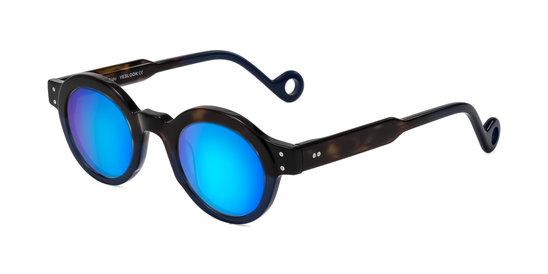 Angle of Aldo in Dark Tortoise/Midnight Blue with Blue Mirrored Lenses