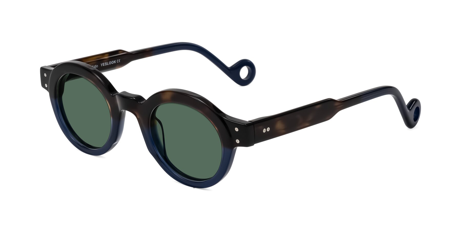 Angle of Aldo in Dark Tortoise/Midnight Blue with Green Polarized Lenses