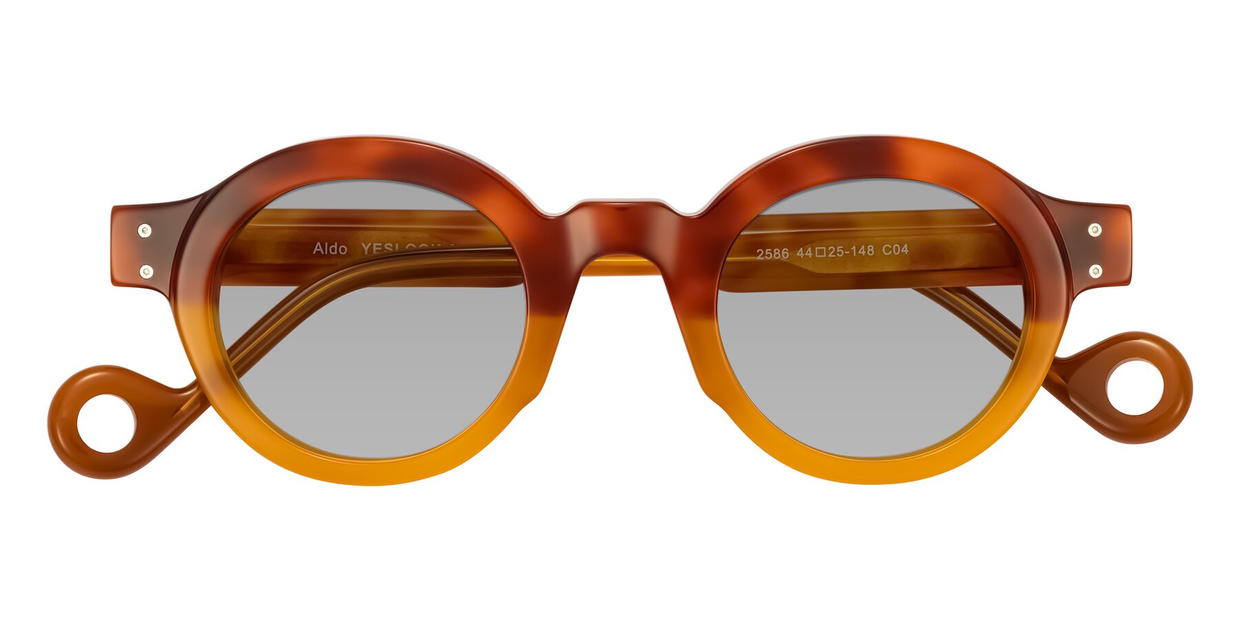 Folded Front of Aldo in Light Tortoise/Caramel with Light Gray Tinted Lenses