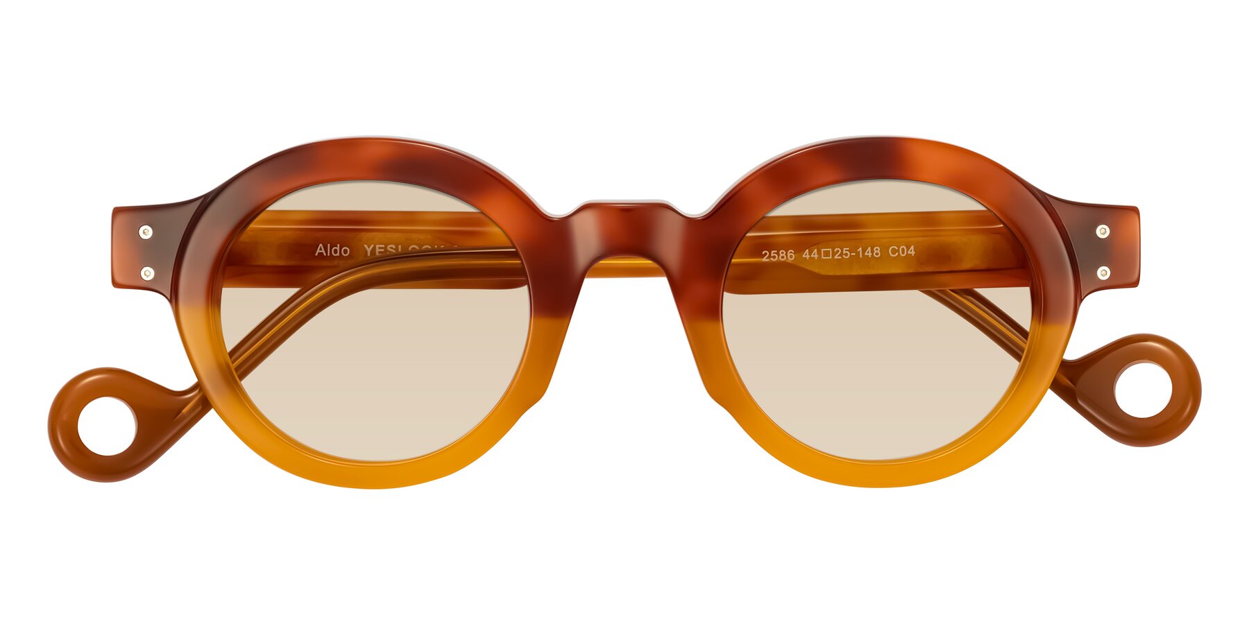 Folded Front of Aldo in Light Tortoise/Caramel with Light Brown Tinted Lenses