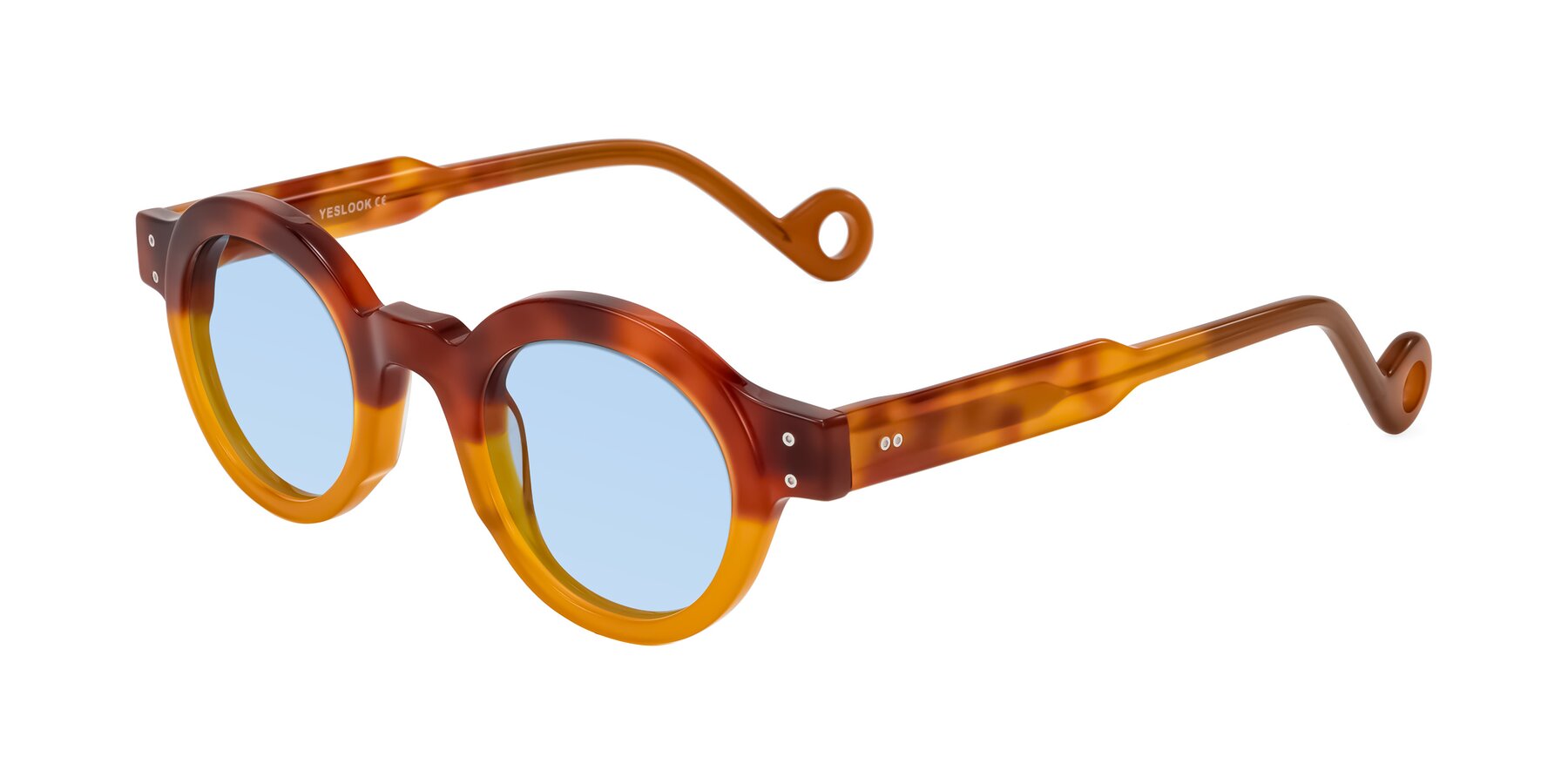 Angle of Aldo in Light Tortoise/Caramel with Light Blue Tinted Lenses