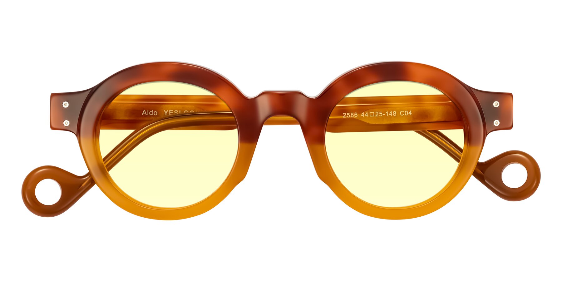 Folded Front of Aldo in Light Tortoise/Caramel with Light Yellow Tinted Lenses