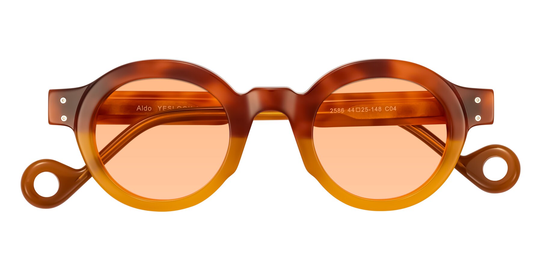 Folded Front of Aldo in Light Tortoise/Caramel with Light Orange Tinted Lenses