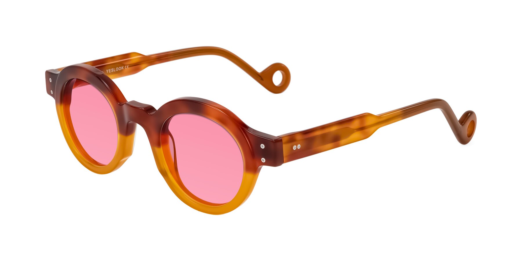 Angle of Aldo in Light Tortoise/Caramel with Pink Tinted Lenses