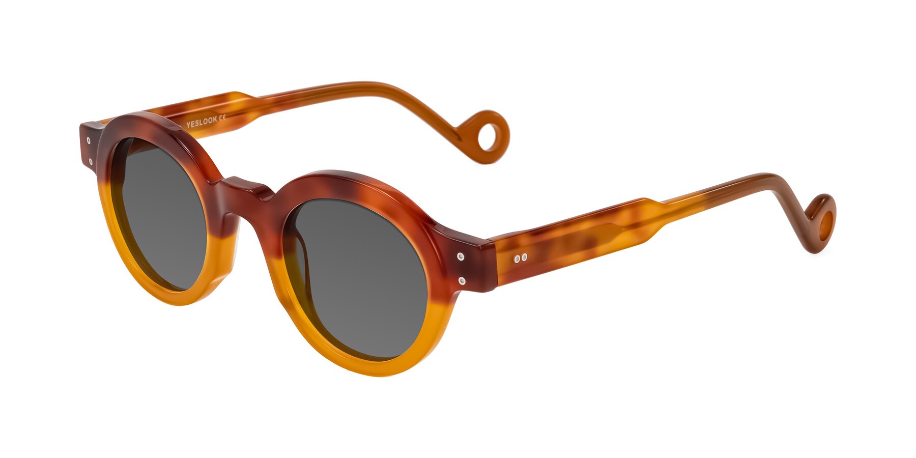 Angle of Aldo in Light Tortoise/Caramel with Medium Gray Tinted Lenses