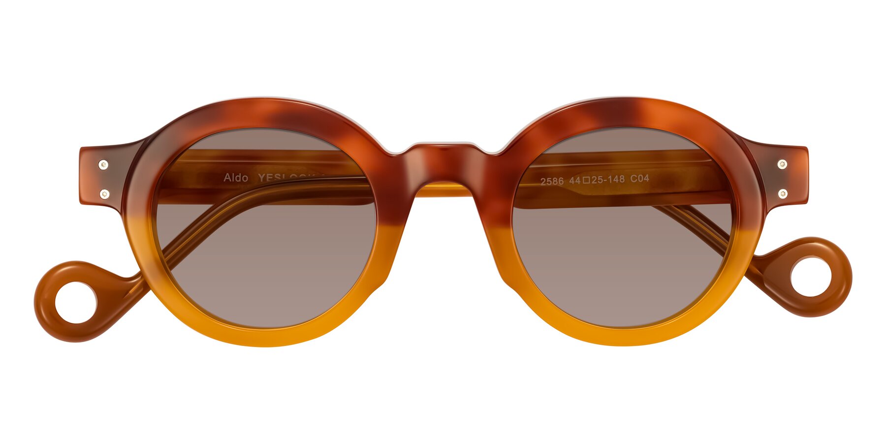 Folded Front of Aldo in Light Tortoise/Caramel with Medium Brown Tinted Lenses