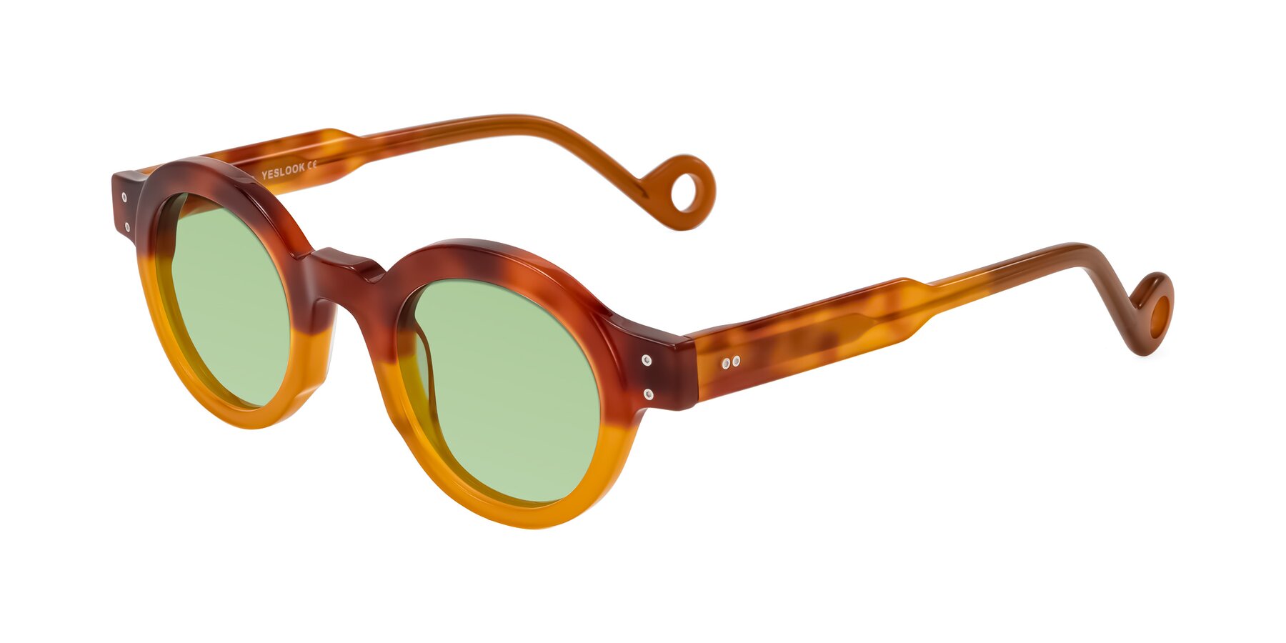 Angle of Aldo in Light Tortoise/Caramel with Medium Green Tinted Lenses