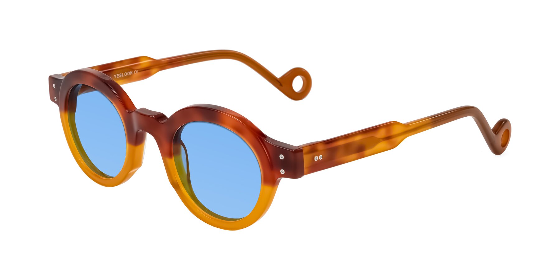 Angle of Aldo in Light Tortoise/Caramel with Medium Blue Tinted Lenses