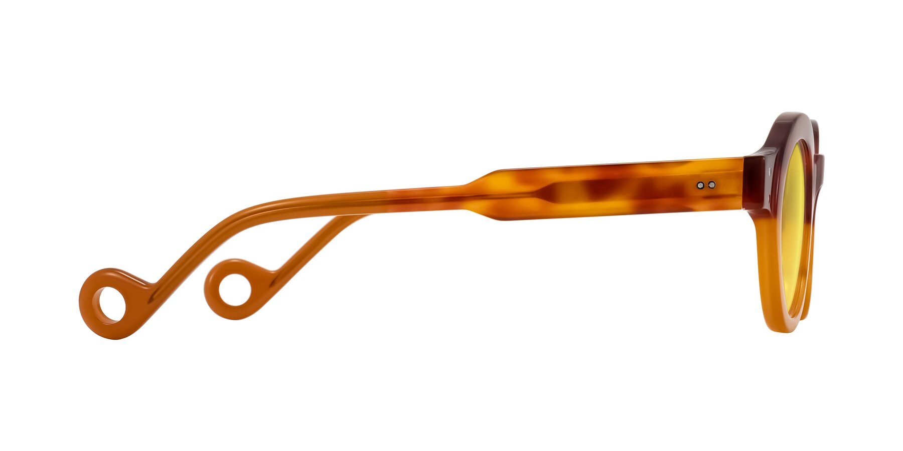 Side of Aldo in Light Tortoise/Caramel with Medium Yellow Tinted Lenses