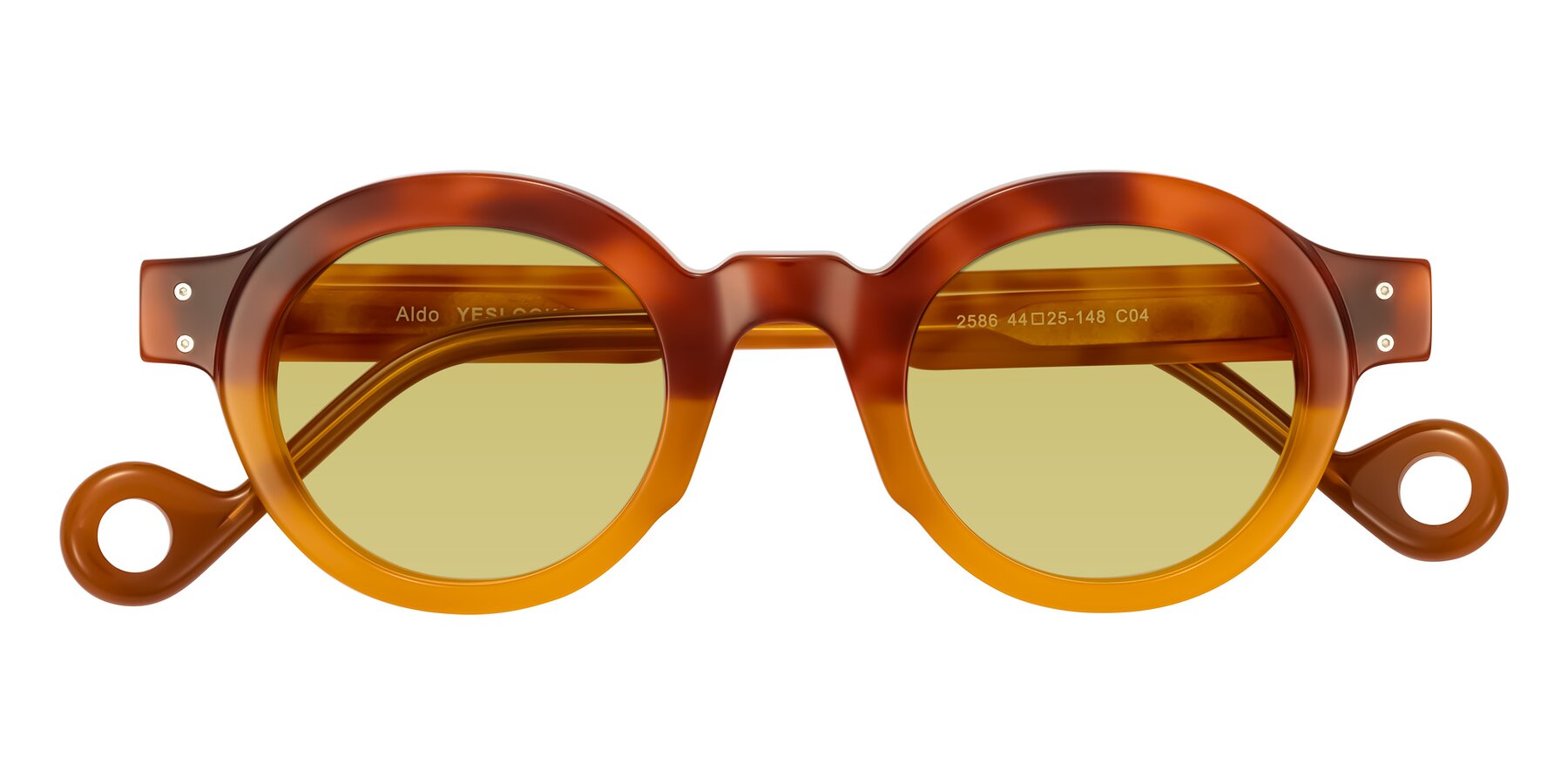 Folded Front of Aldo in Light Tortoise/Caramel with Medium Champagne Tinted Lenses
