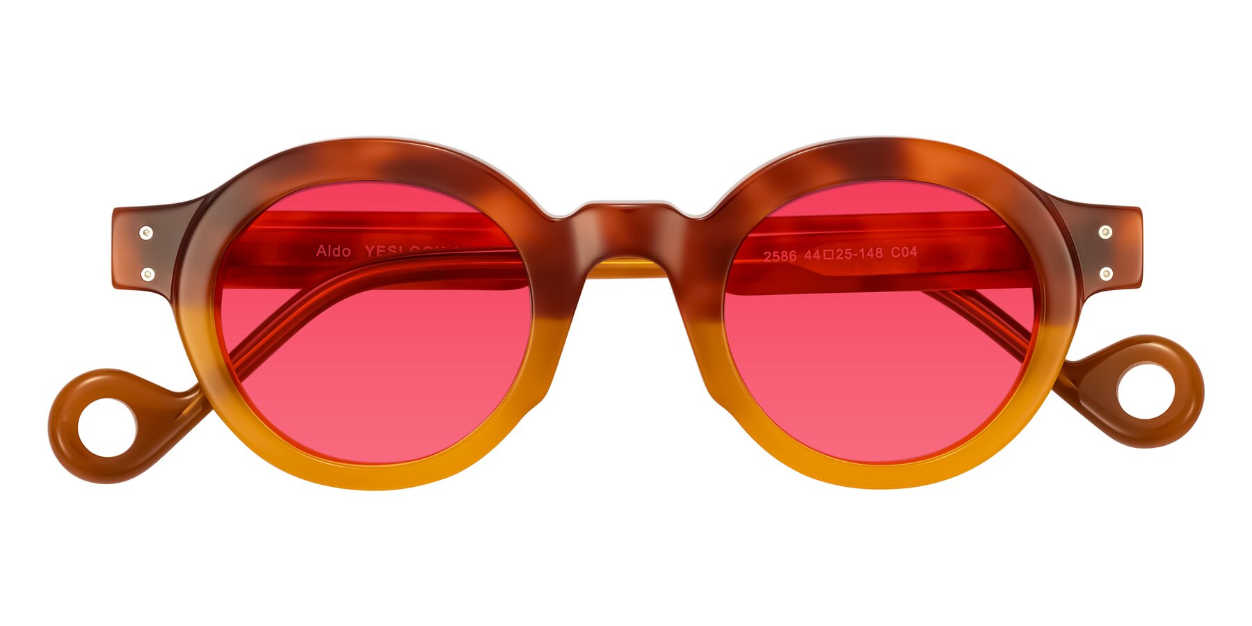 Folded Front of Aldo in Light Tortoise/Caramel with Red Tinted Lenses