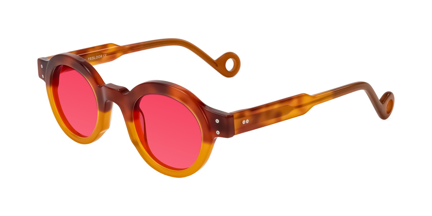 Angle of Aldo in Light Tortoise/Caramel with Red Tinted Lenses