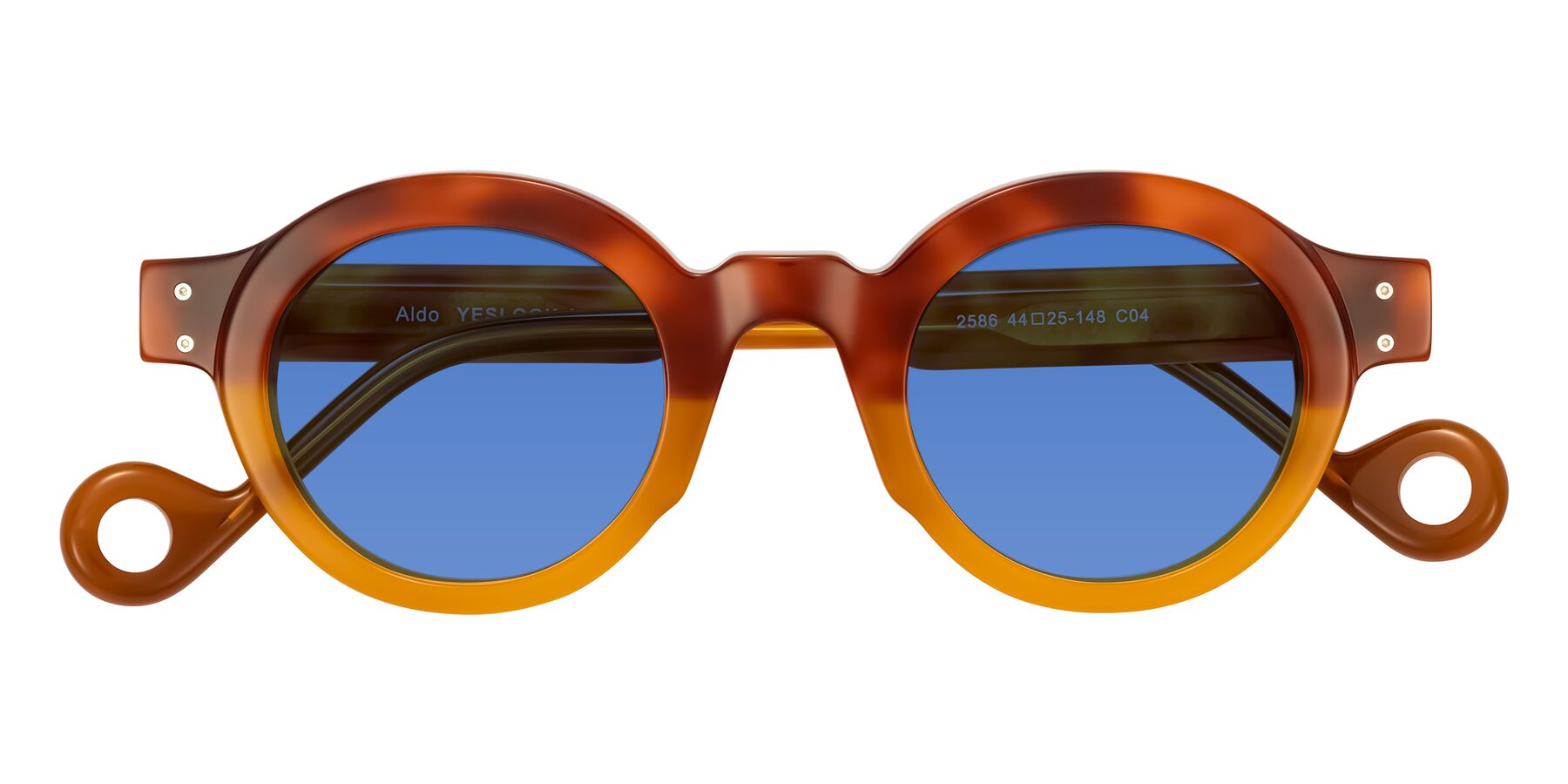 Folded Front of Aldo in Light Tortoise/Caramel with Blue Tinted Lenses