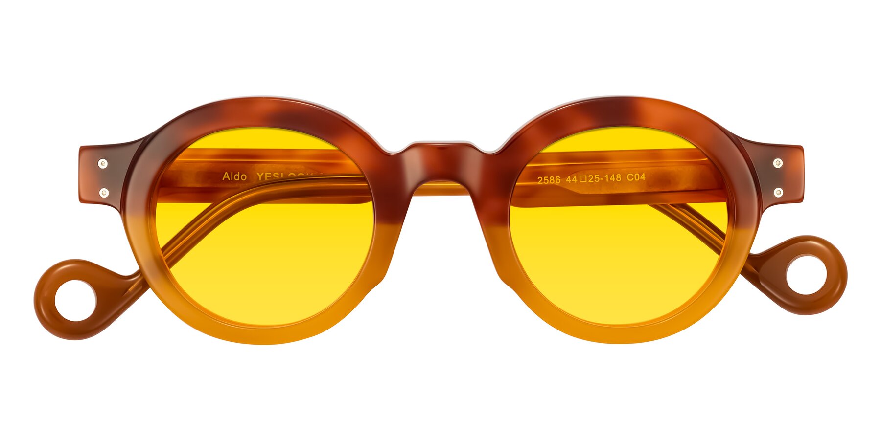 Folded Front of Aldo in Light Tortoise/Caramel with Yellow Tinted Lenses