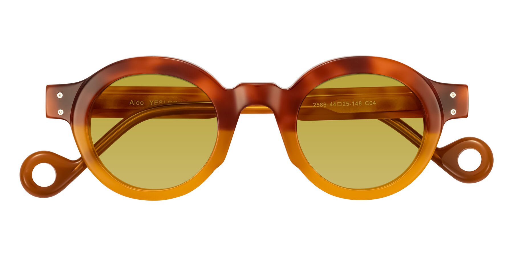 Folded Front of Aldo in Light Tortoise/Caramel with Champagne Tinted Lenses