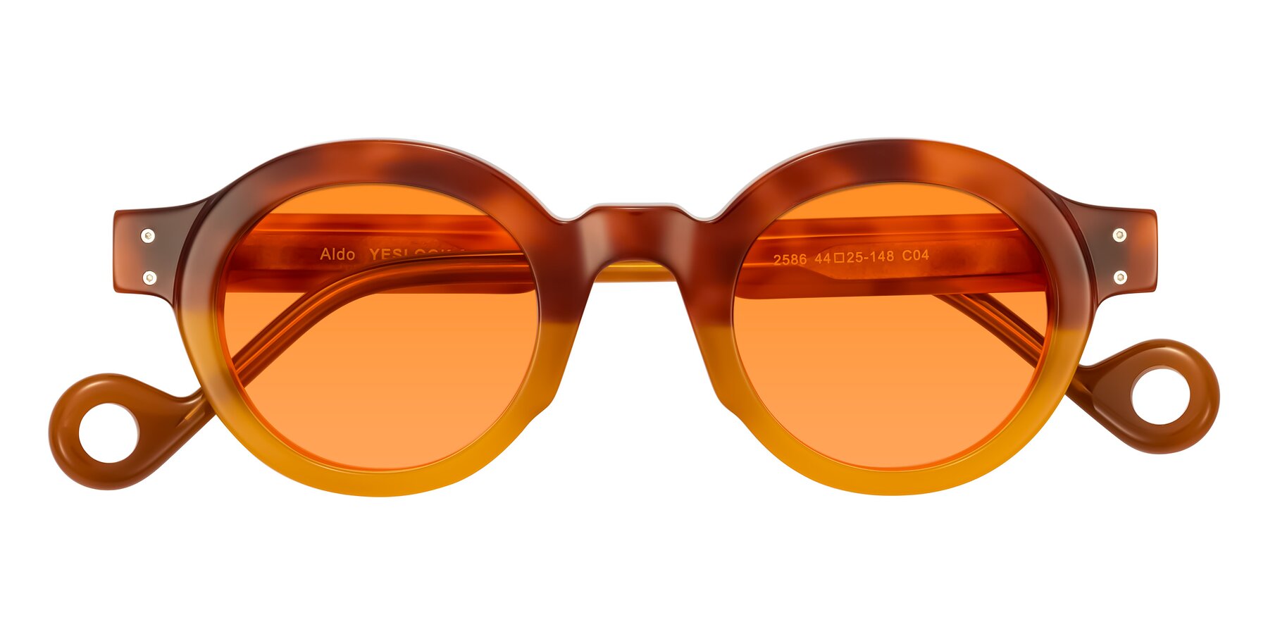 Folded Front of Aldo in Light Tortoise/Caramel with Orange Tinted Lenses