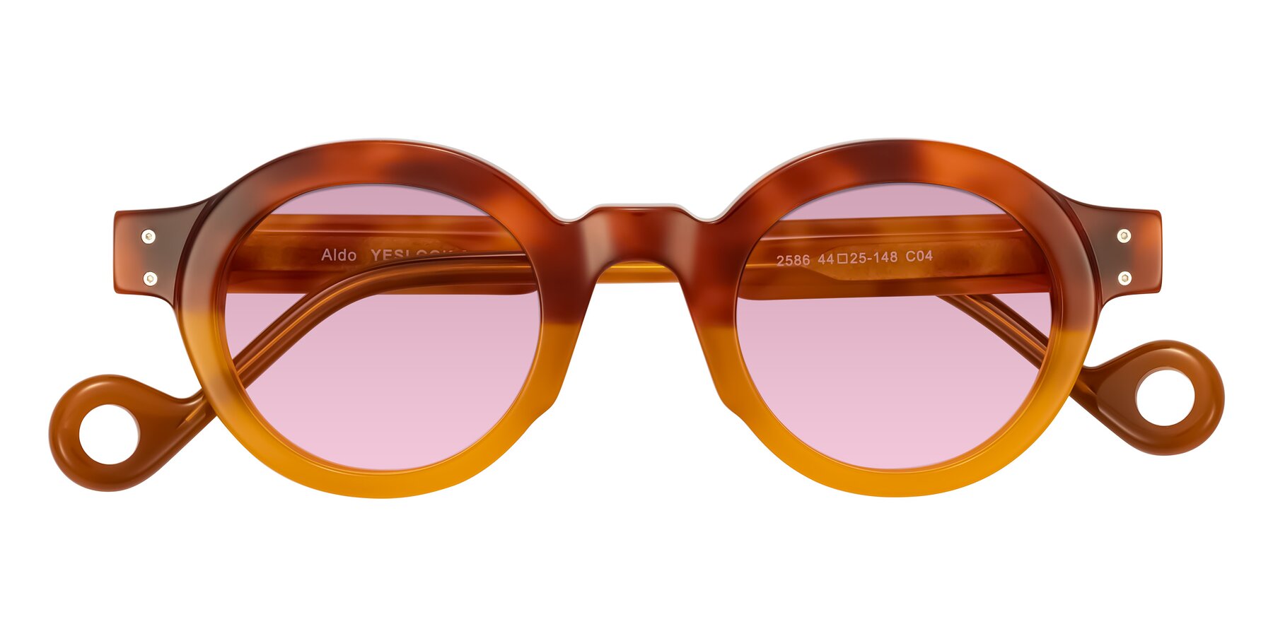 Folded Front of Aldo in Light Tortoise/Caramel with Light Wine Tinted Lenses