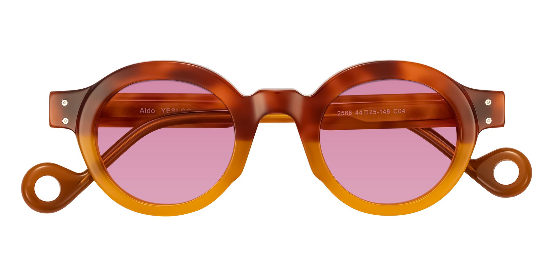Folded Front of Aldo in Light Tortoise/Caramel with Medium Wine Tinted Lenses