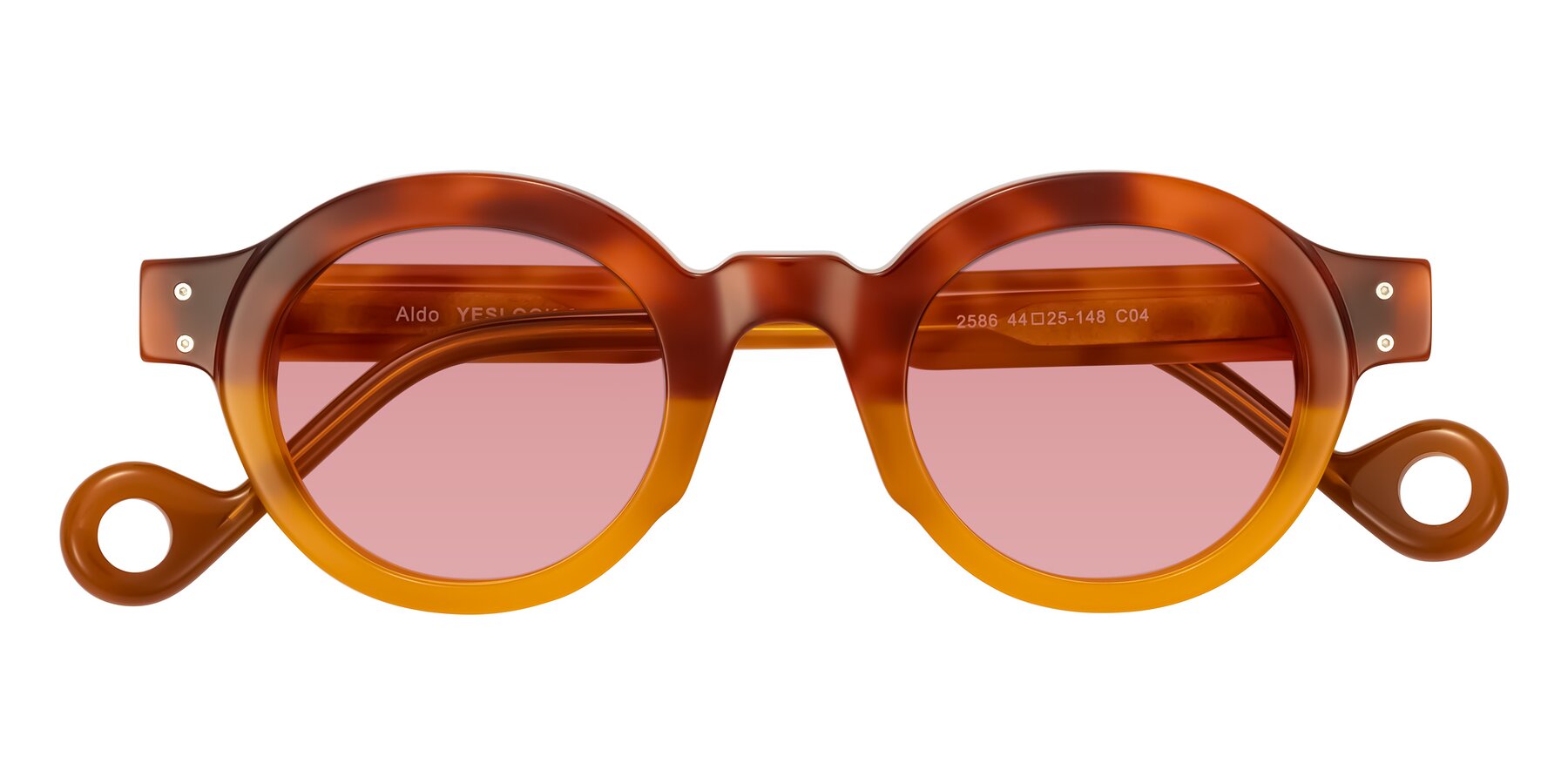 Folded Front of Aldo in Light Tortoise/Caramel with Medium Garnet Tinted Lenses