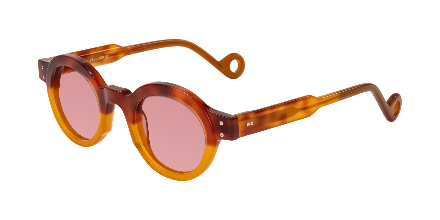 Angle of Aldo in Light Tortoise/Caramel with Medium Garnet Tinted Lenses