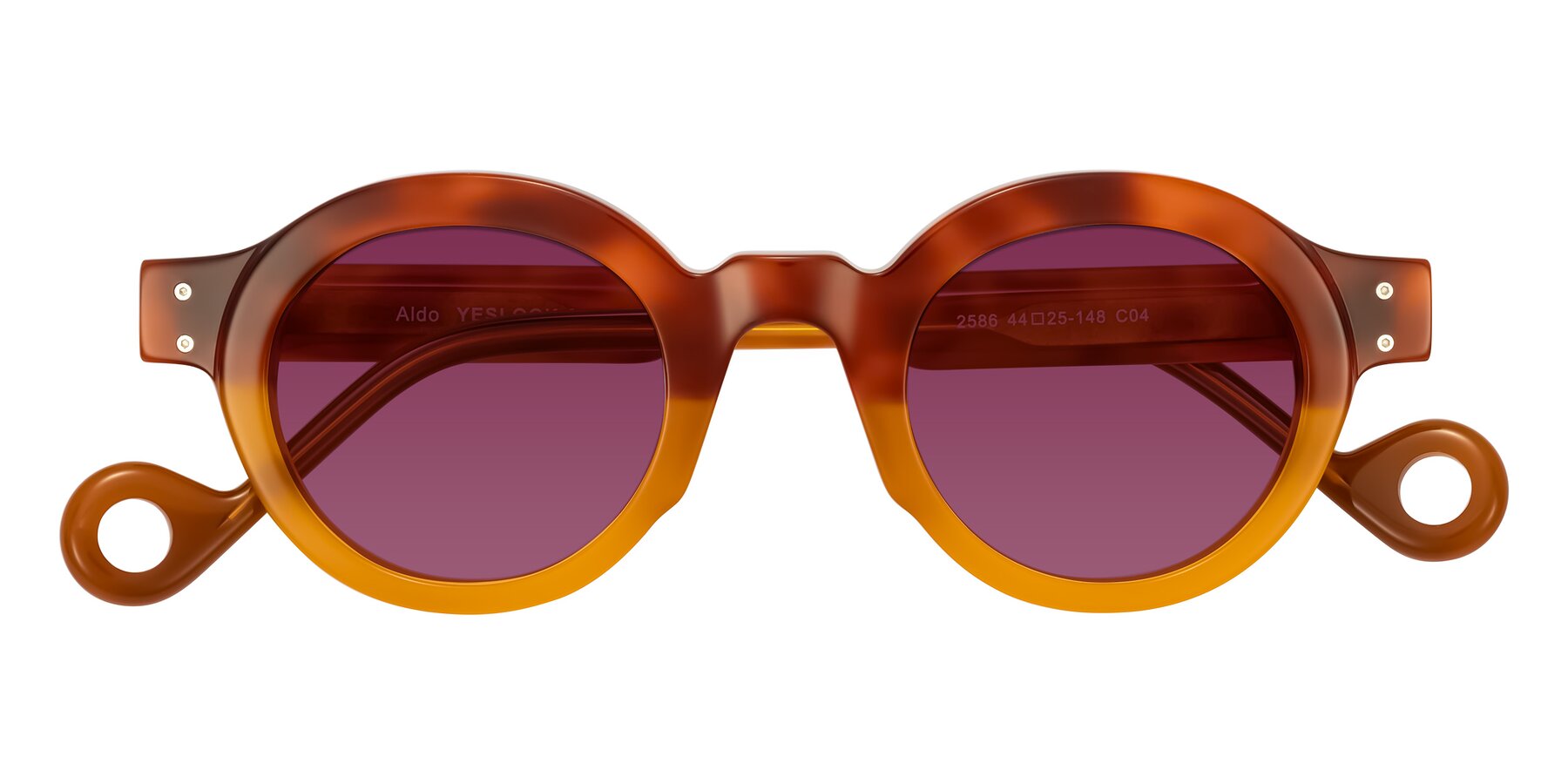 Folded Front of Aldo in Light Tortoise/Caramel with Wine Tinted Lenses