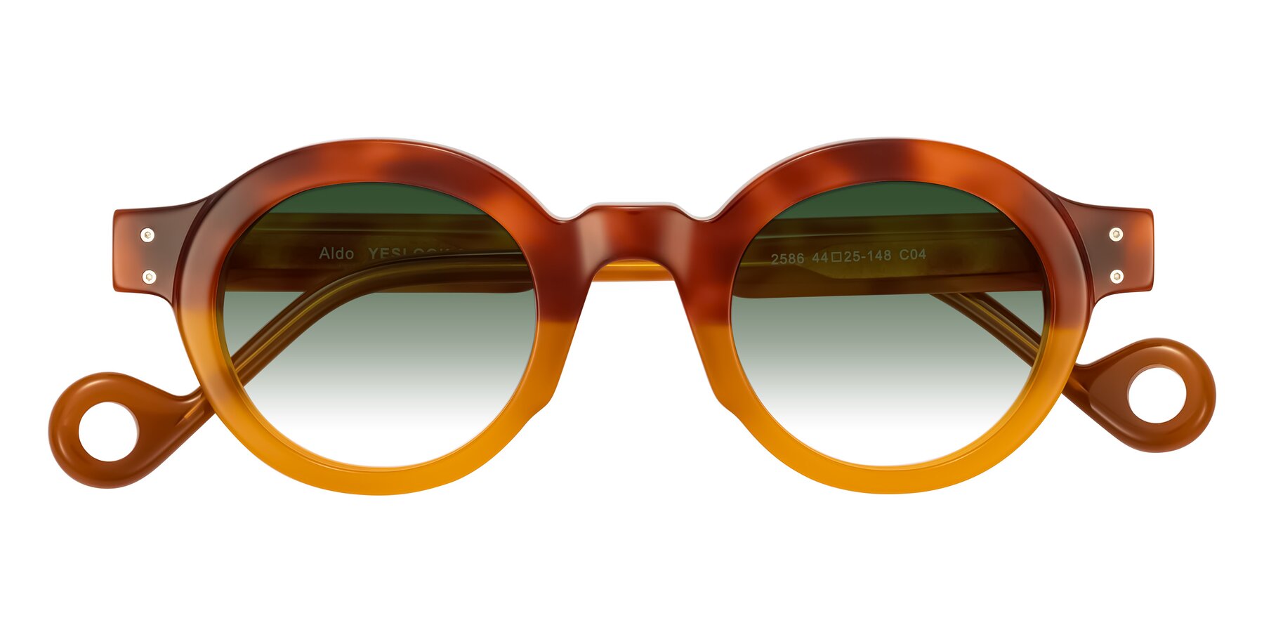 Folded Front of Aldo in Light Tortoise/Caramel with Green Gradient Lenses