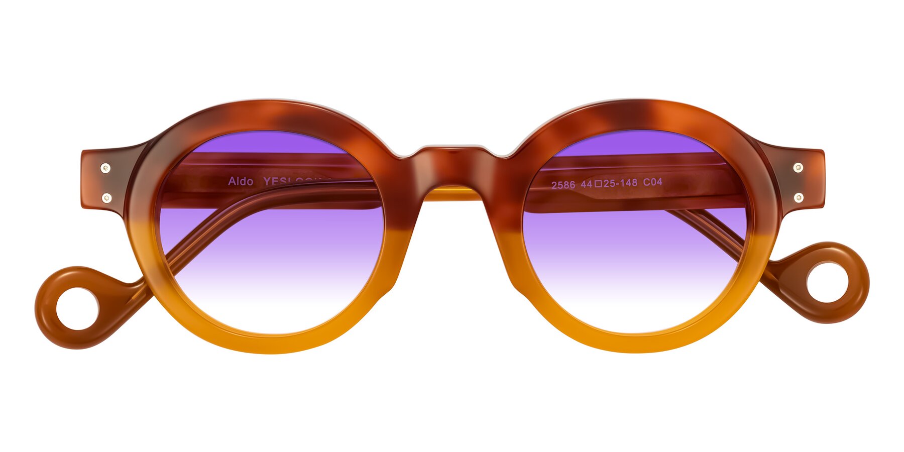 Folded Front of Aldo in Light Tortoise/Caramel with Purple Gradient Lenses