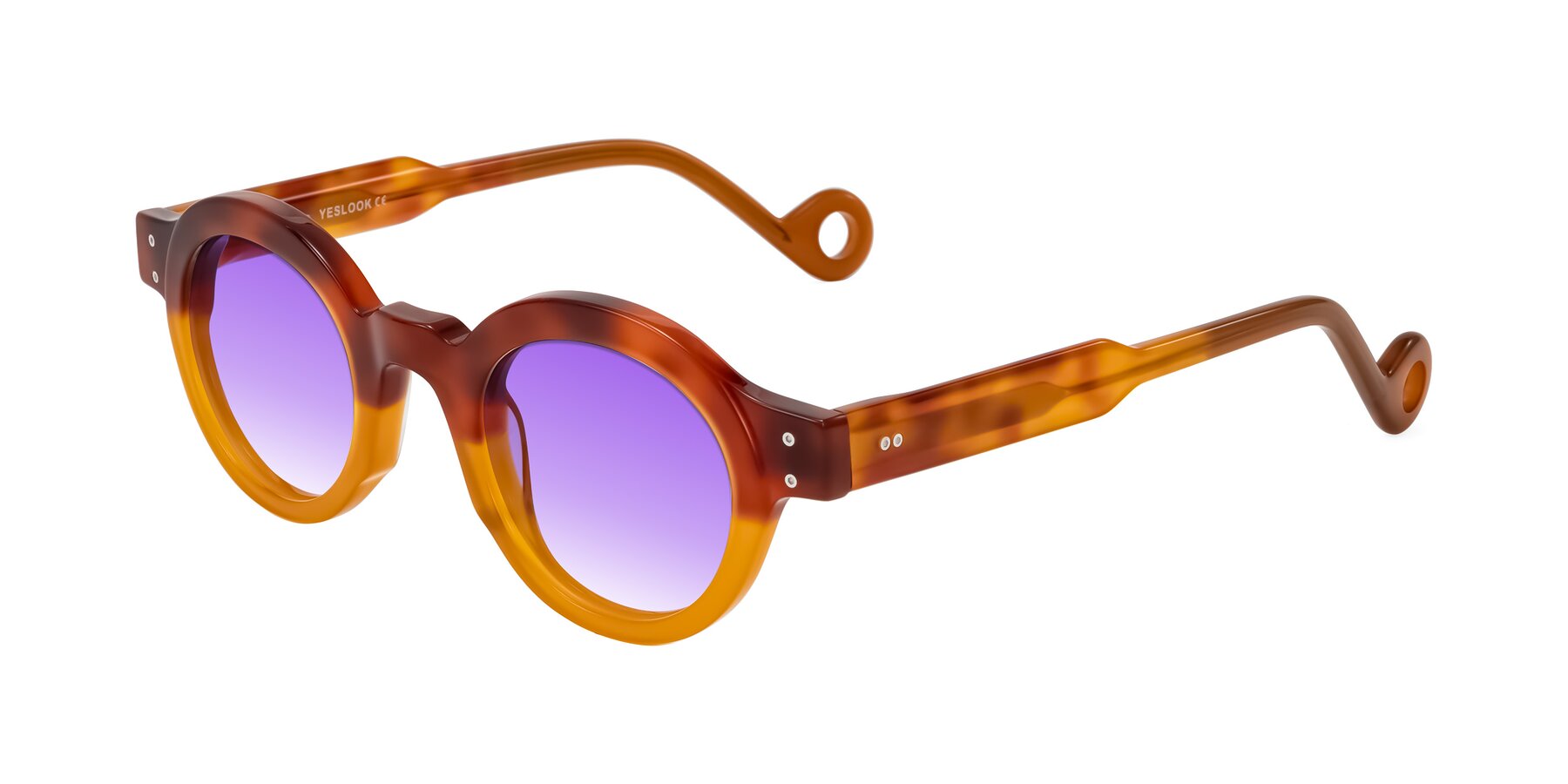 Angle of Aldo in Light Tortoise/Caramel with Purple Gradient Lenses