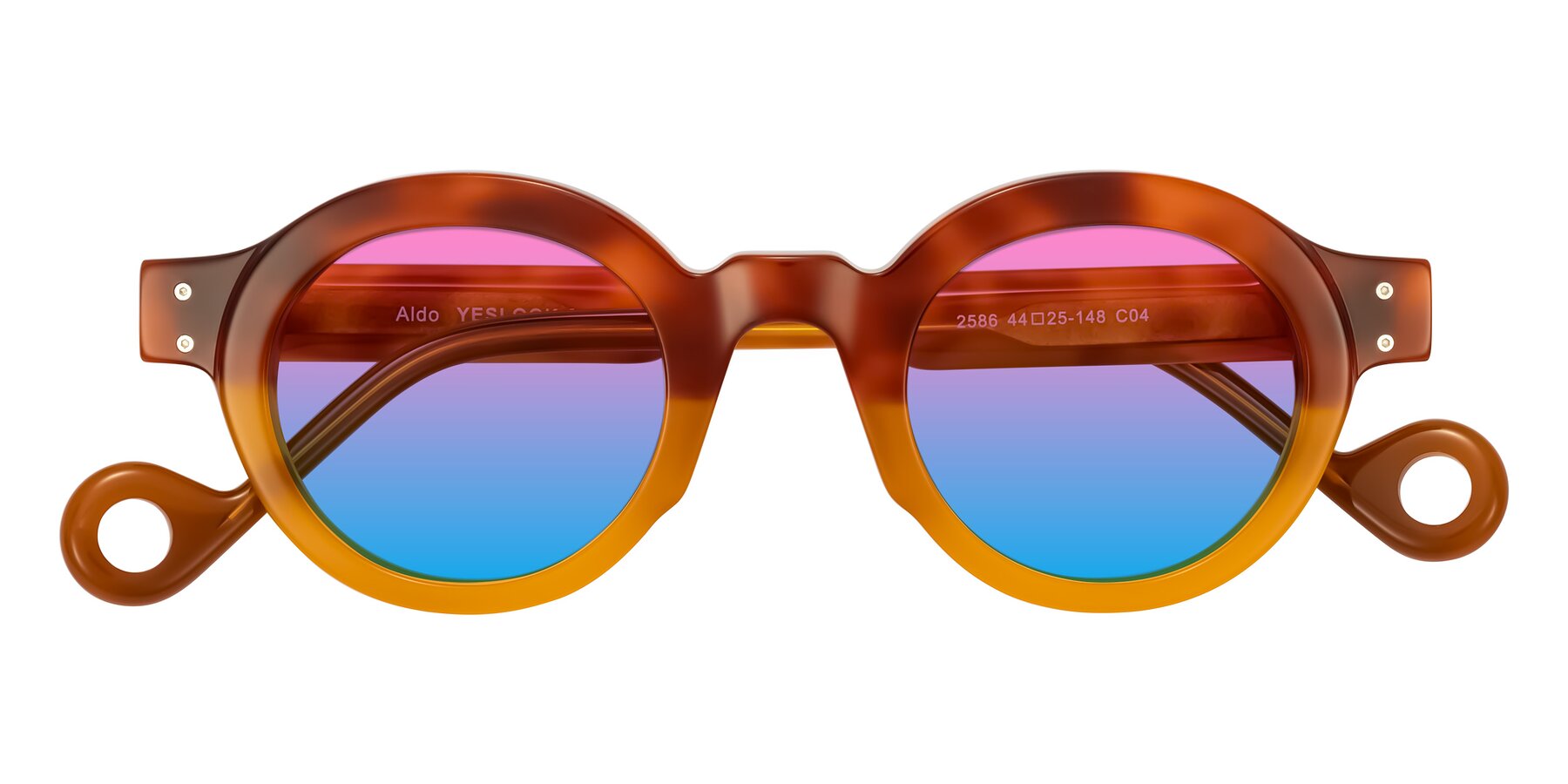 Folded Front of Aldo in Light Tortoise/Caramel with Pink / Blue Gradient Lenses