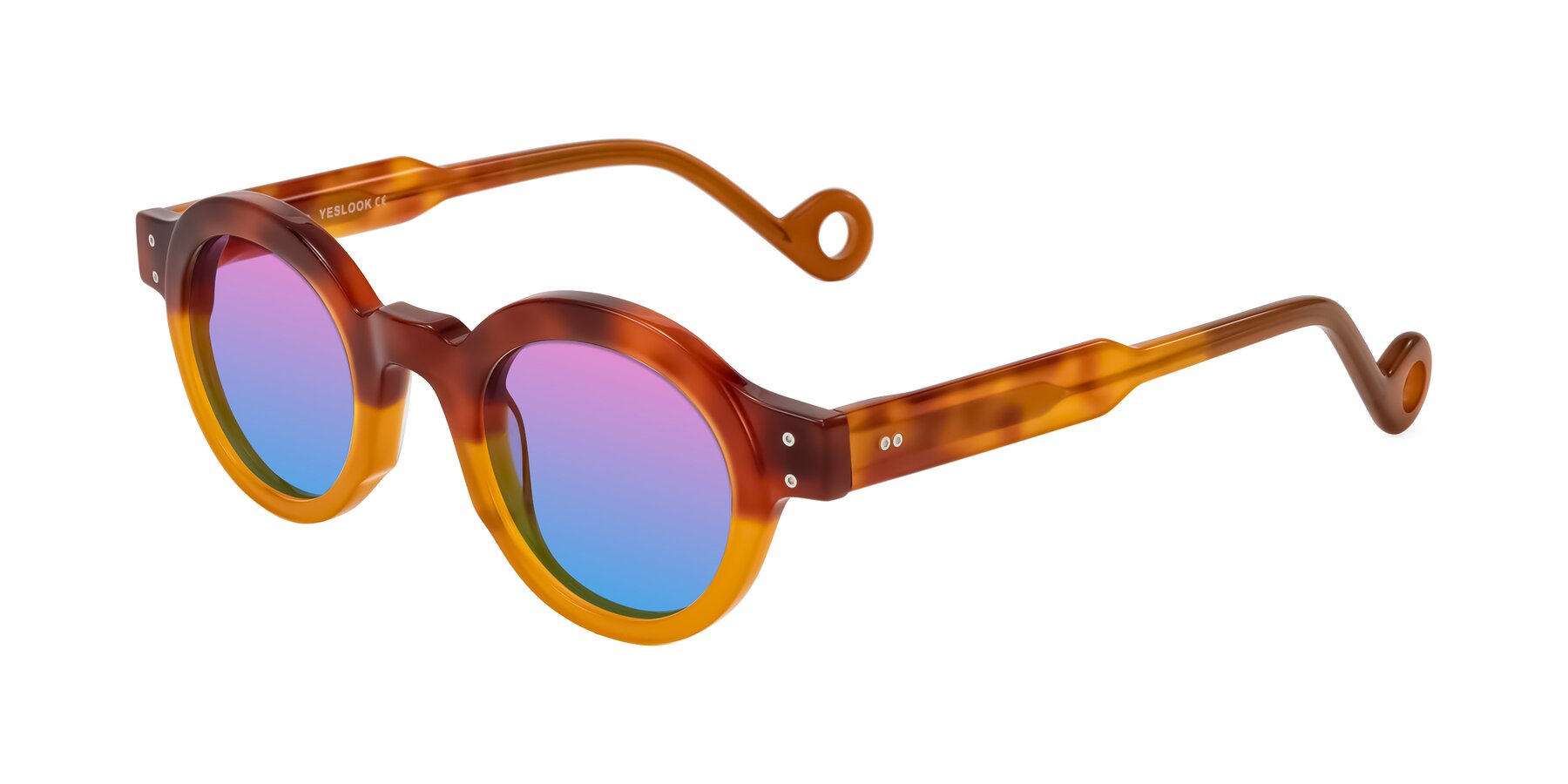 Angle of Aldo in Light Tortoise/Caramel with Pink / Blue Gradient Lenses