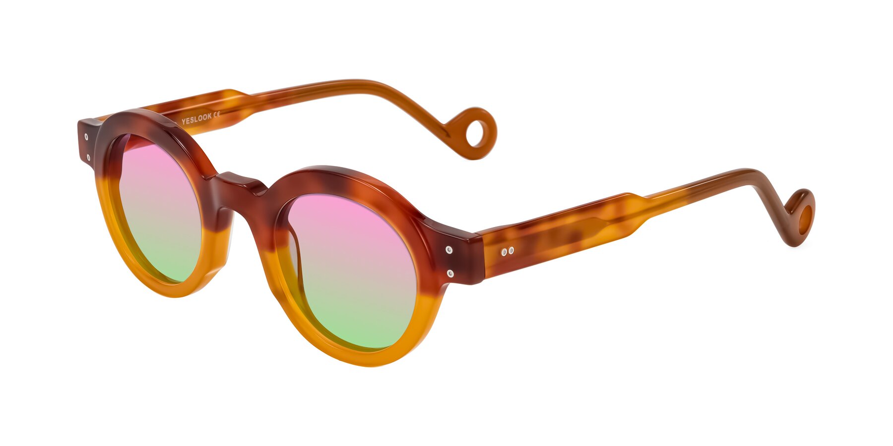 Angle of Aldo in Light Tortoise/Caramel with Pink / Green Gradient Lenses