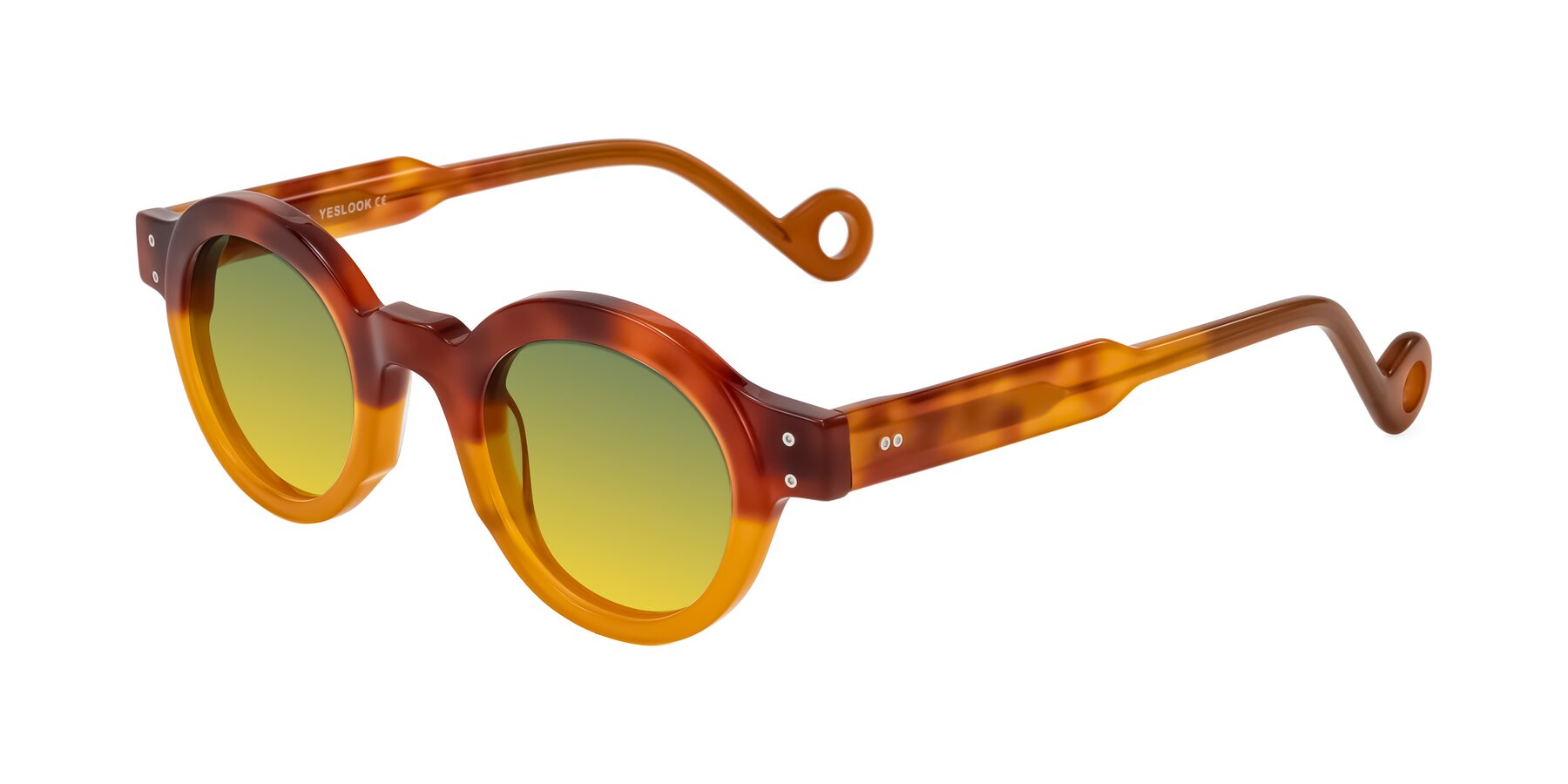 Angle of Aldo in Light Tortoise/Caramel with Green / Yellow Gradient Lenses