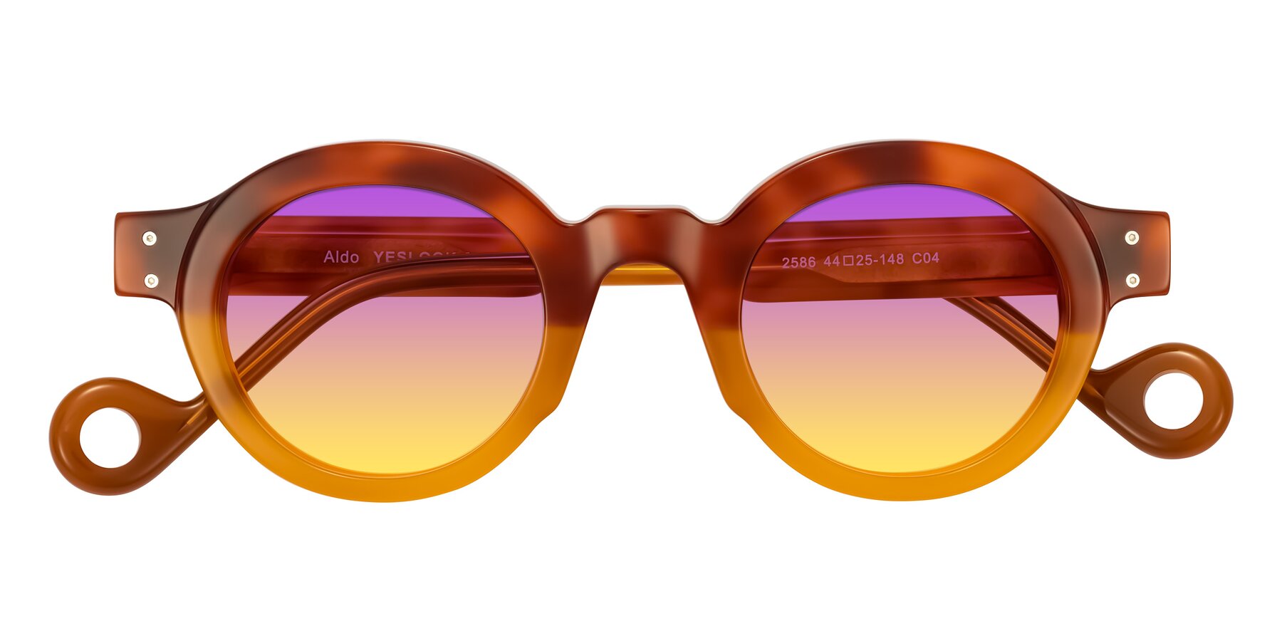 Folded Front of Aldo in Light Tortoise/Caramel with Purple / Yellow Gradient Lenses