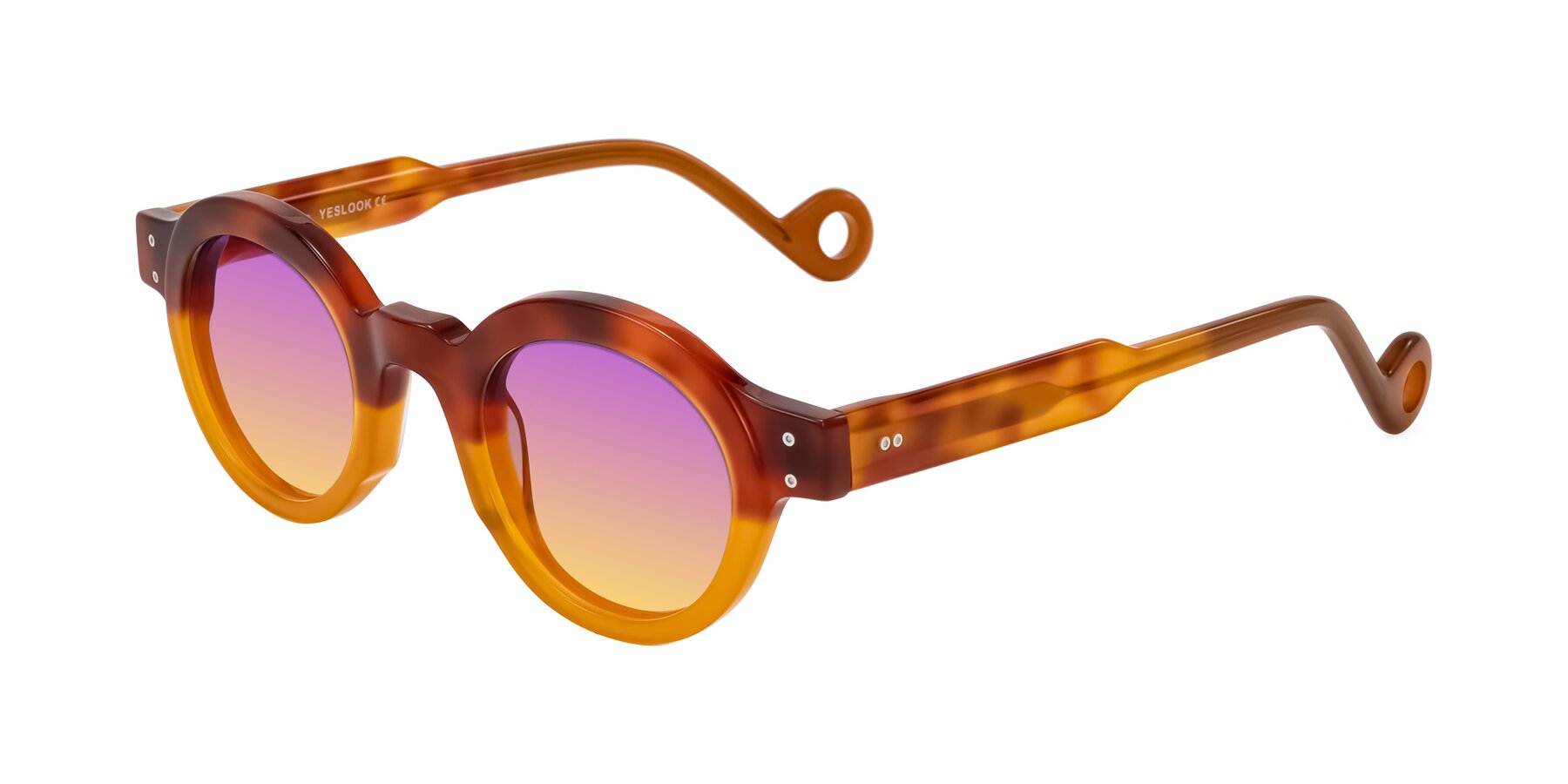 Angle of Aldo in Light Tortoise/Caramel with Purple / Yellow Gradient Lenses